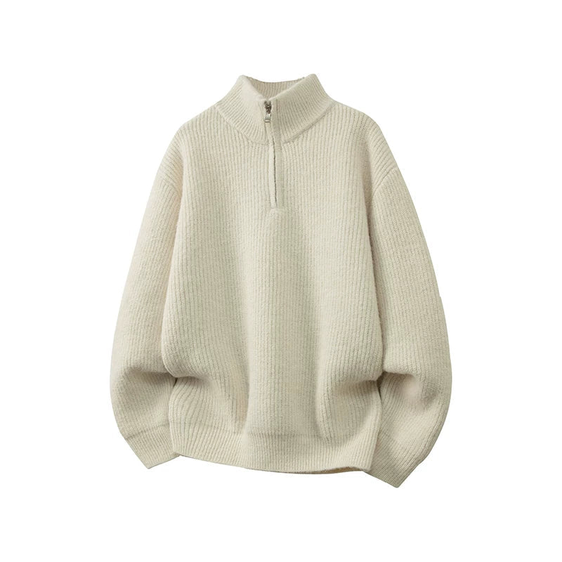 Cloud Melange Half‑Zip Mock‑Neck Knit Sweater