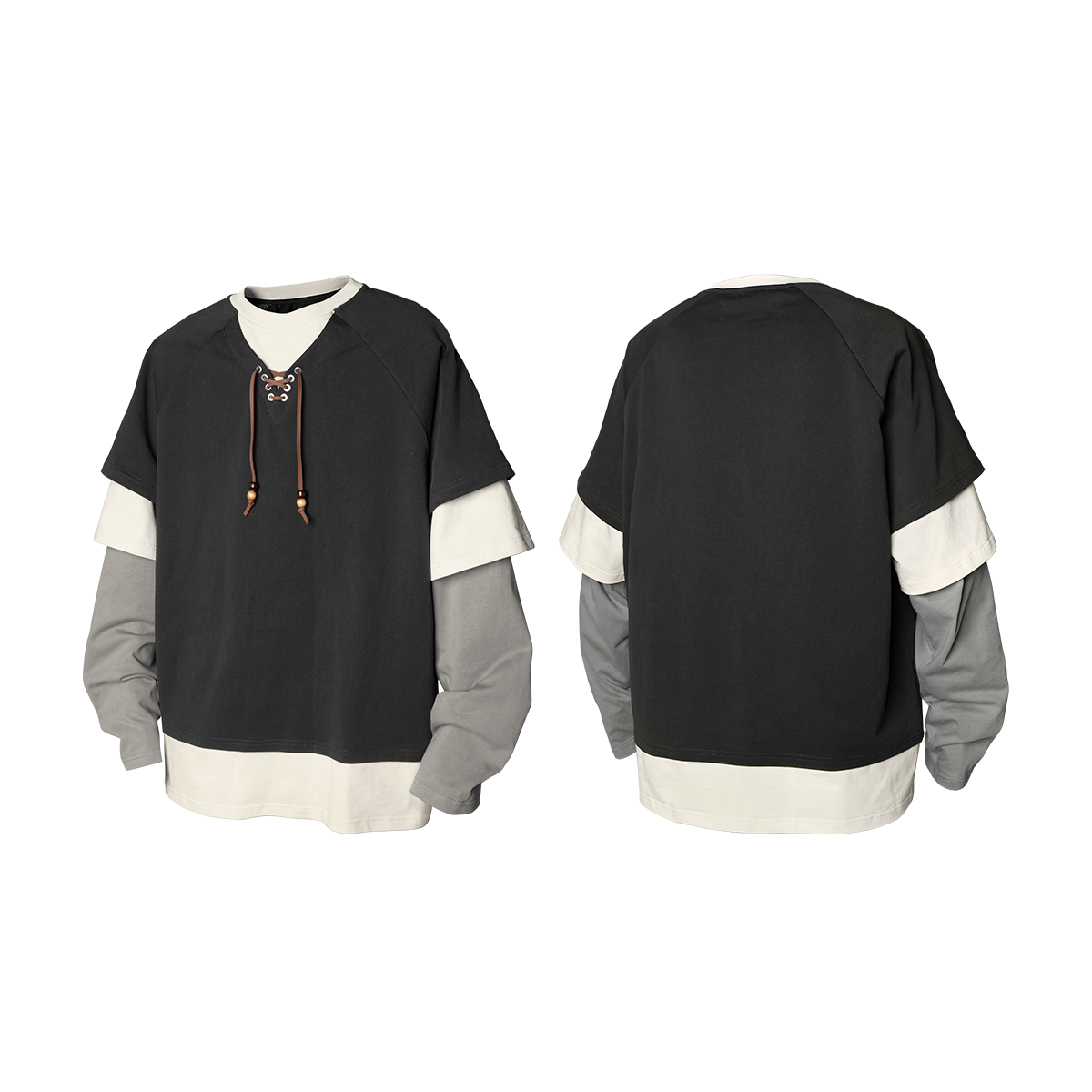 Layered Lace Up Raglan Sweatshirt