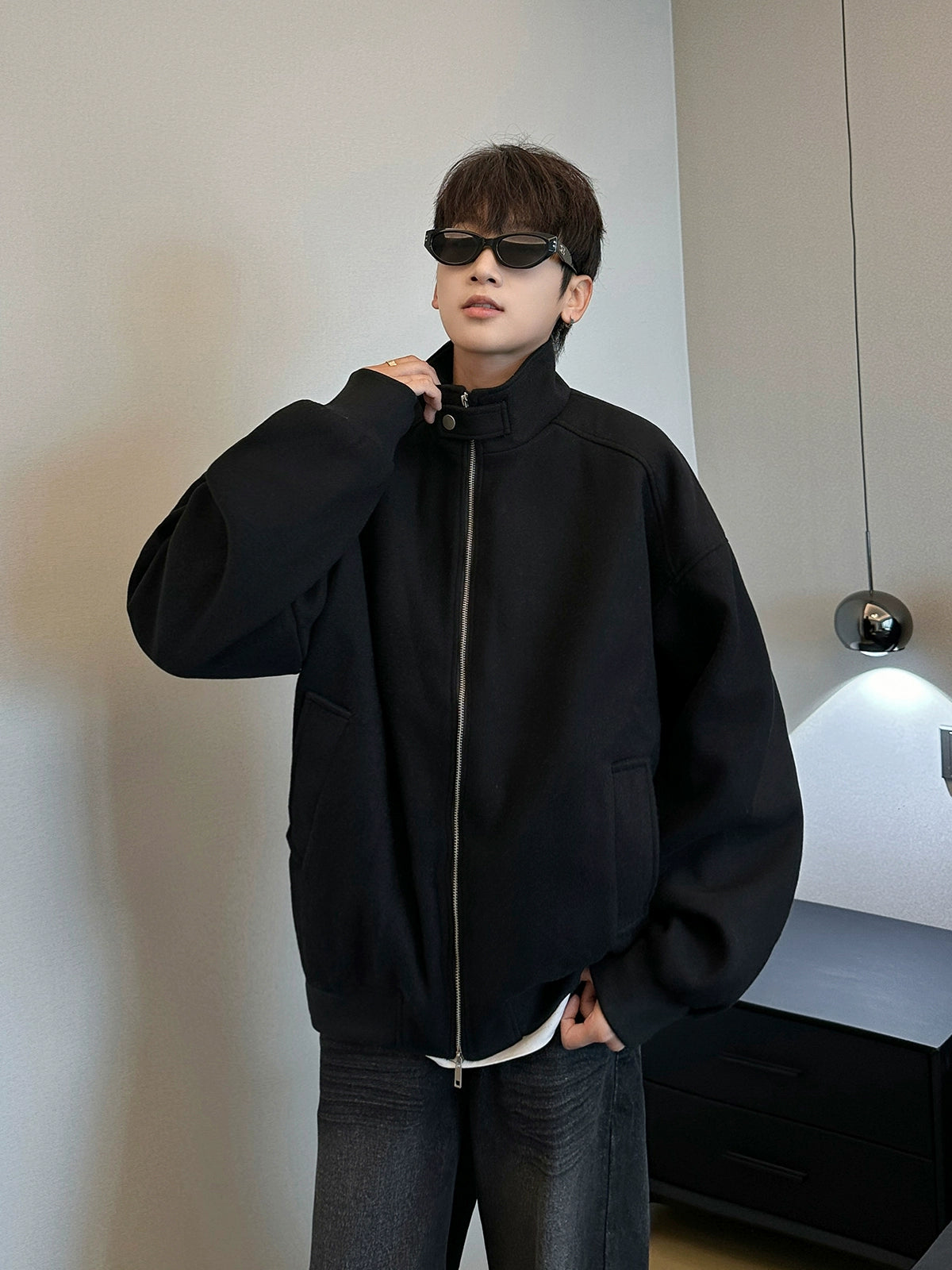 Oversized Stand Collar Zip Jacket