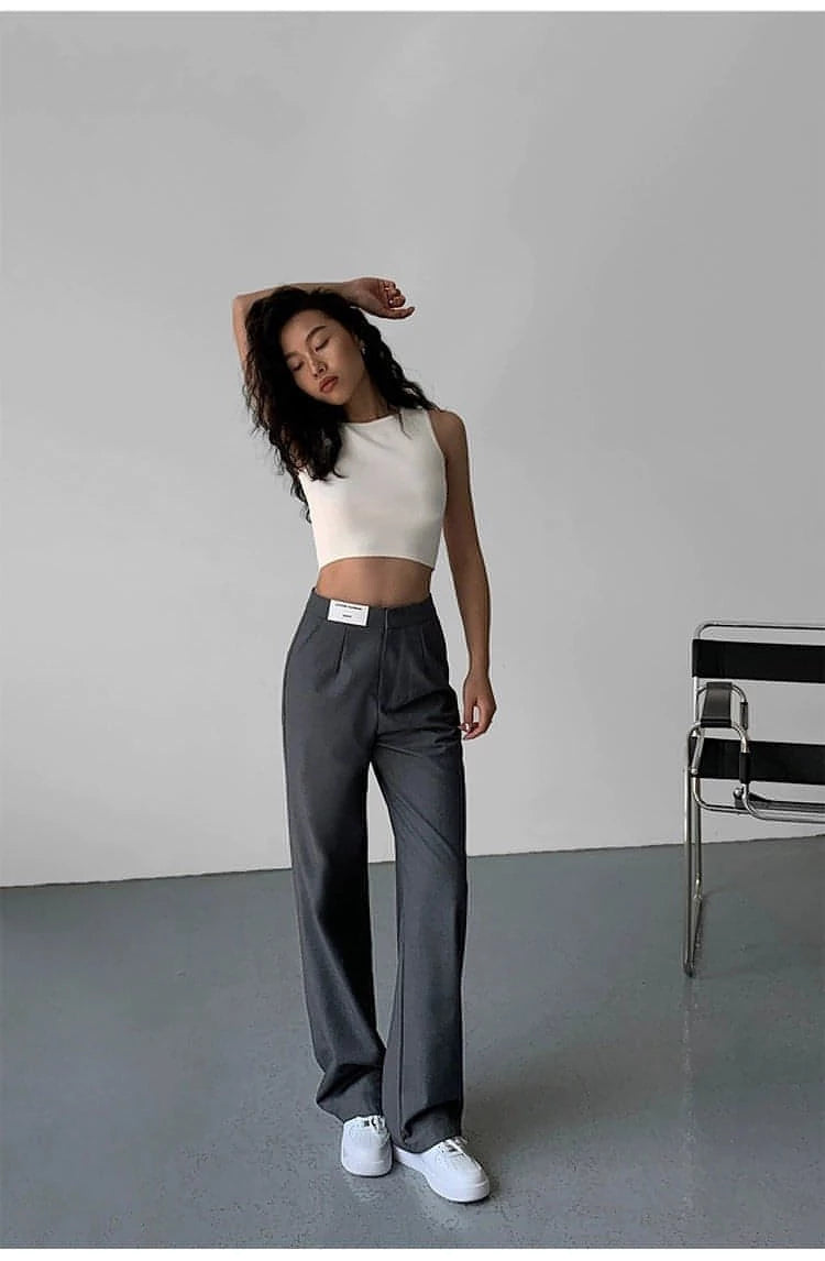 High-Waist Loose Wide-Leg Suit Trousers - chiclara