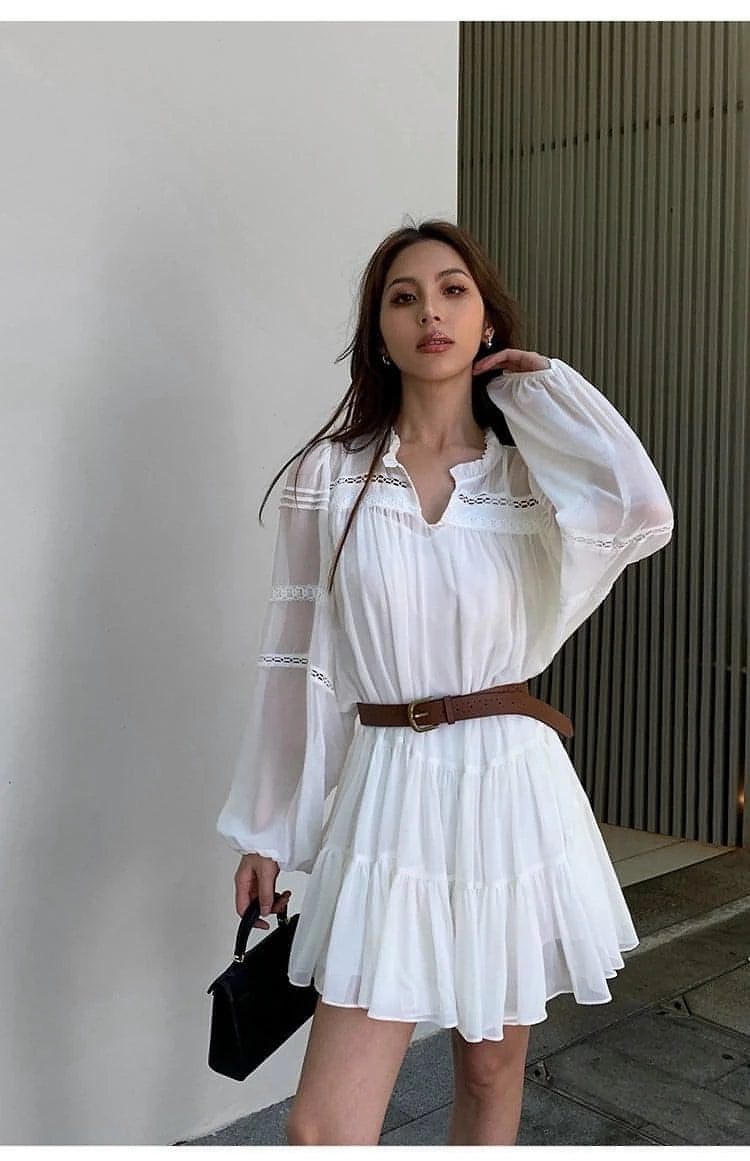 Summer French Style White Shirt Dress - chiclara