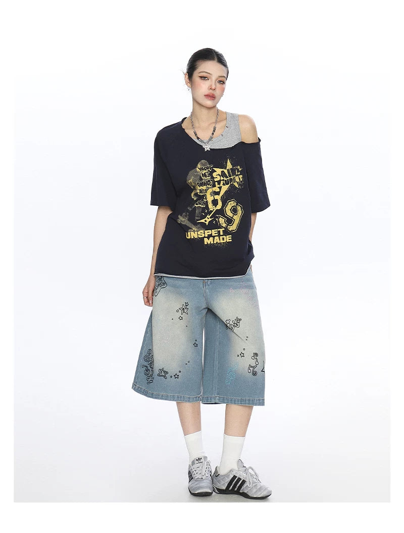 Rebel Static Layered Off-Shoulder Graphic Tee