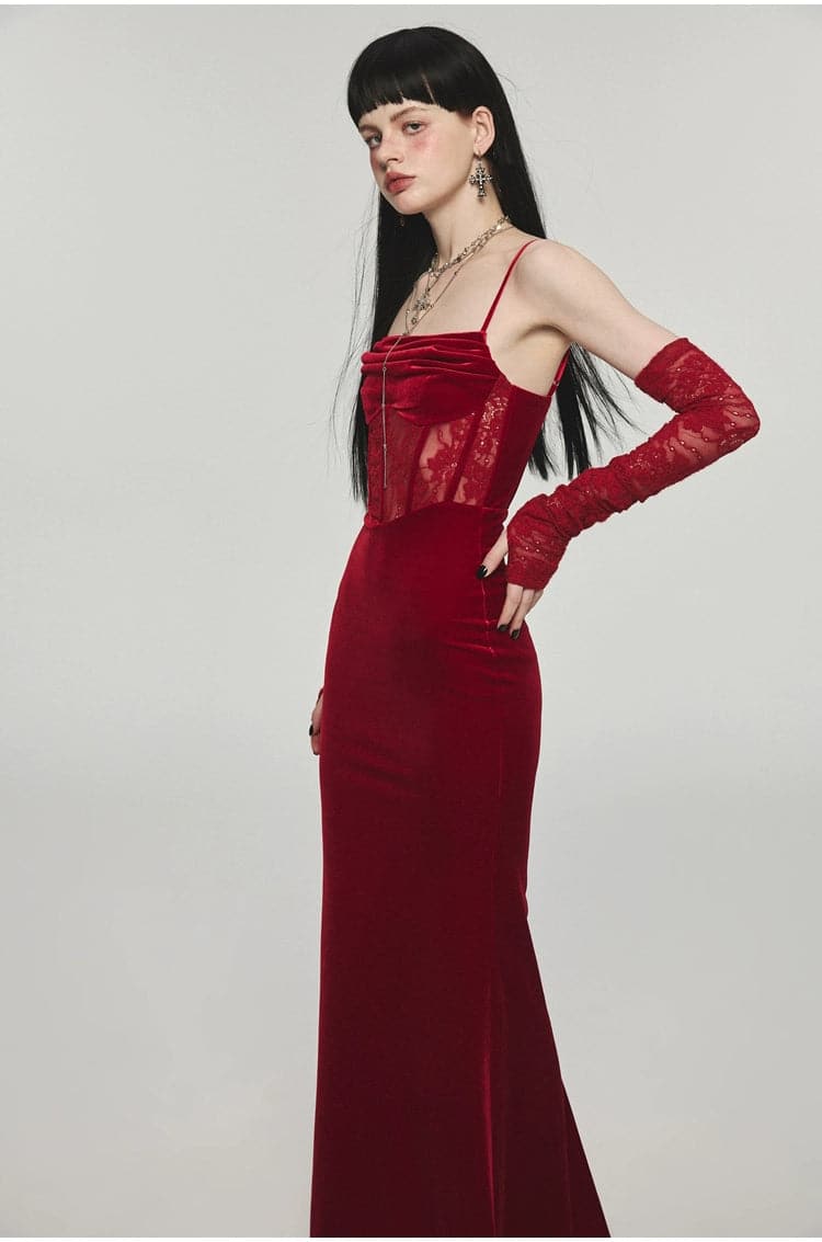 1Jinn Velvet Dress With Fishbone Straps - chiclara
