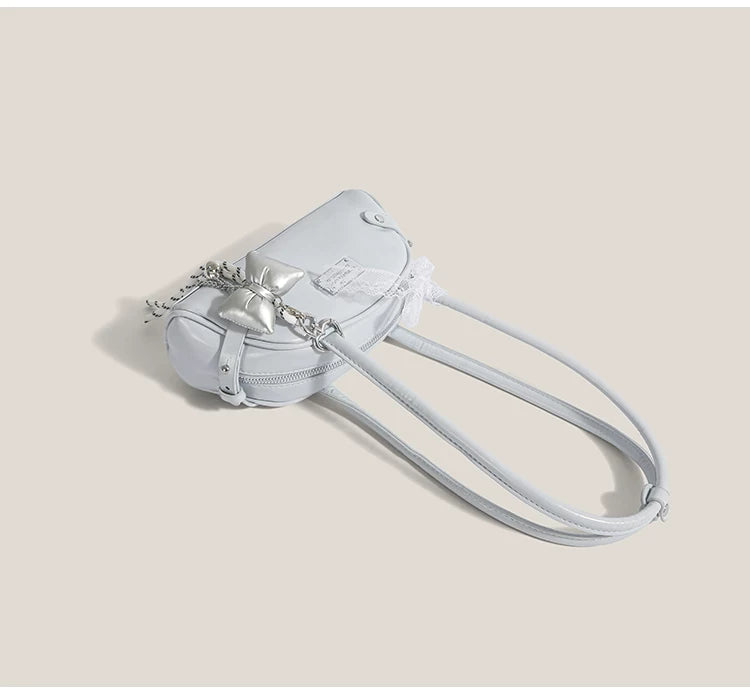 Frosted Lace Bow Baguette Bag