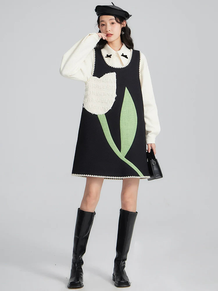 Vestido de jersey caprichoso con diseño de tulipán