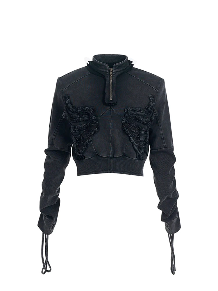 Distressed Raven Half-Zip Jacket