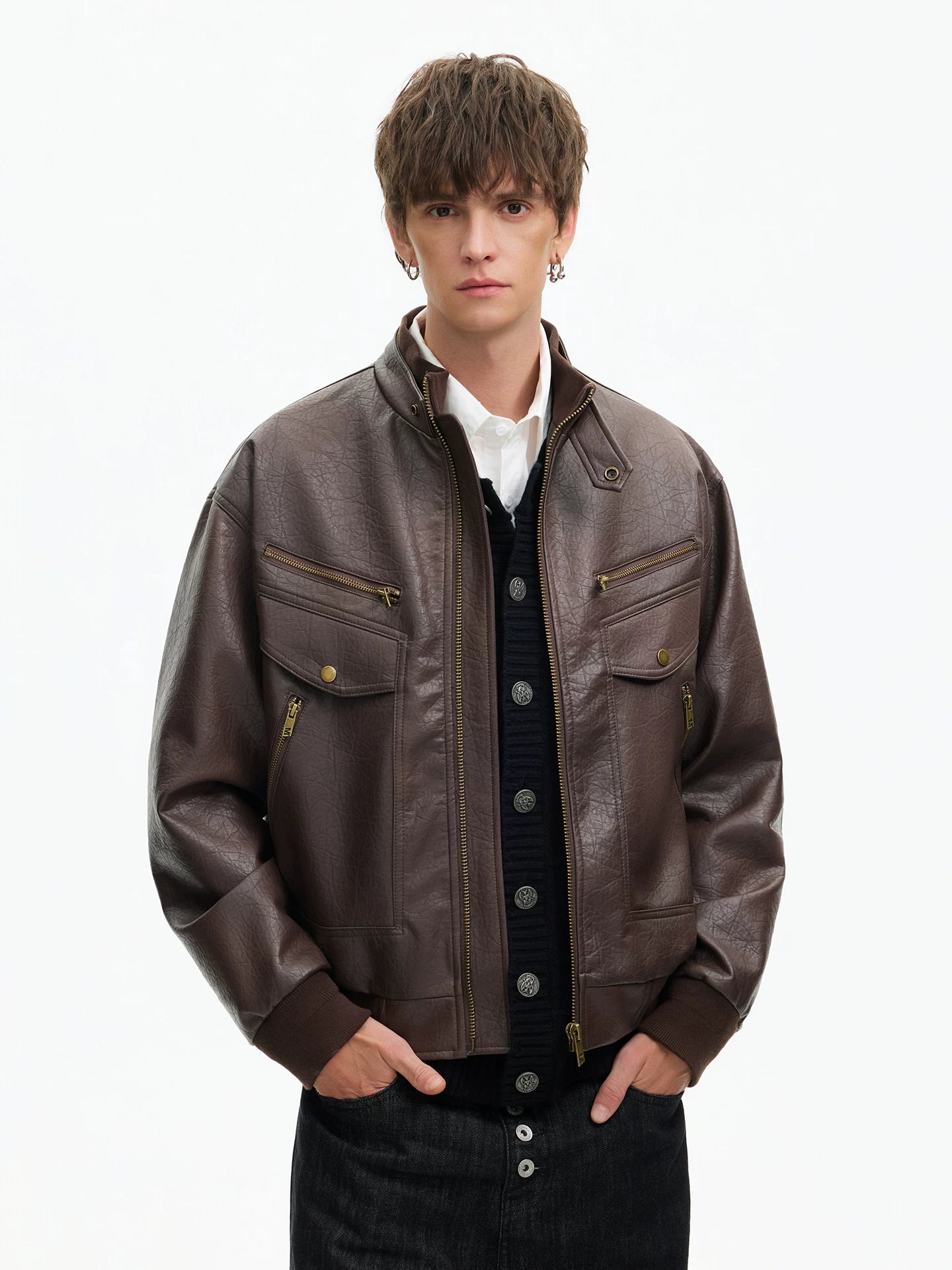 Retro Moto Zip Faux‑Leather Jacket