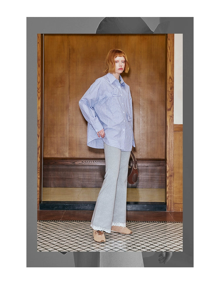 Oversized Blue Pinstripe Shirt Dress and Ruffle Skirt Setup