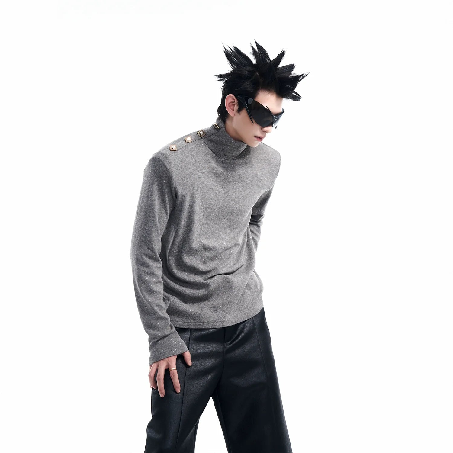 Glitter Turtleneck with Shoulder Buttons Sweater