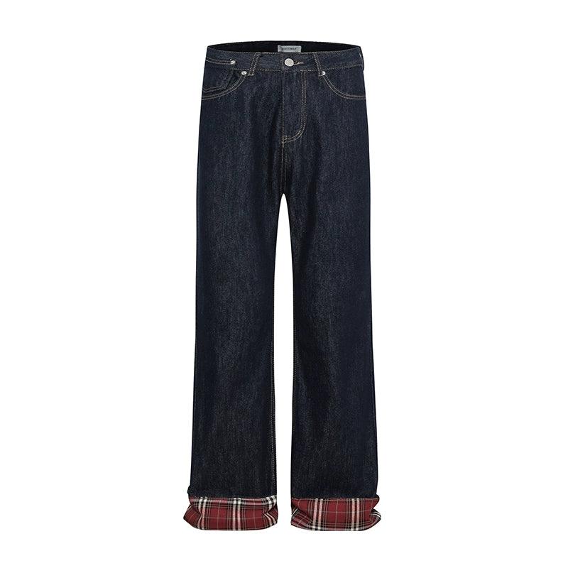 Jeans anchos de la pierna con fastidio a cuadros de mrnearly: mezclilla clásica unisex con un toque
