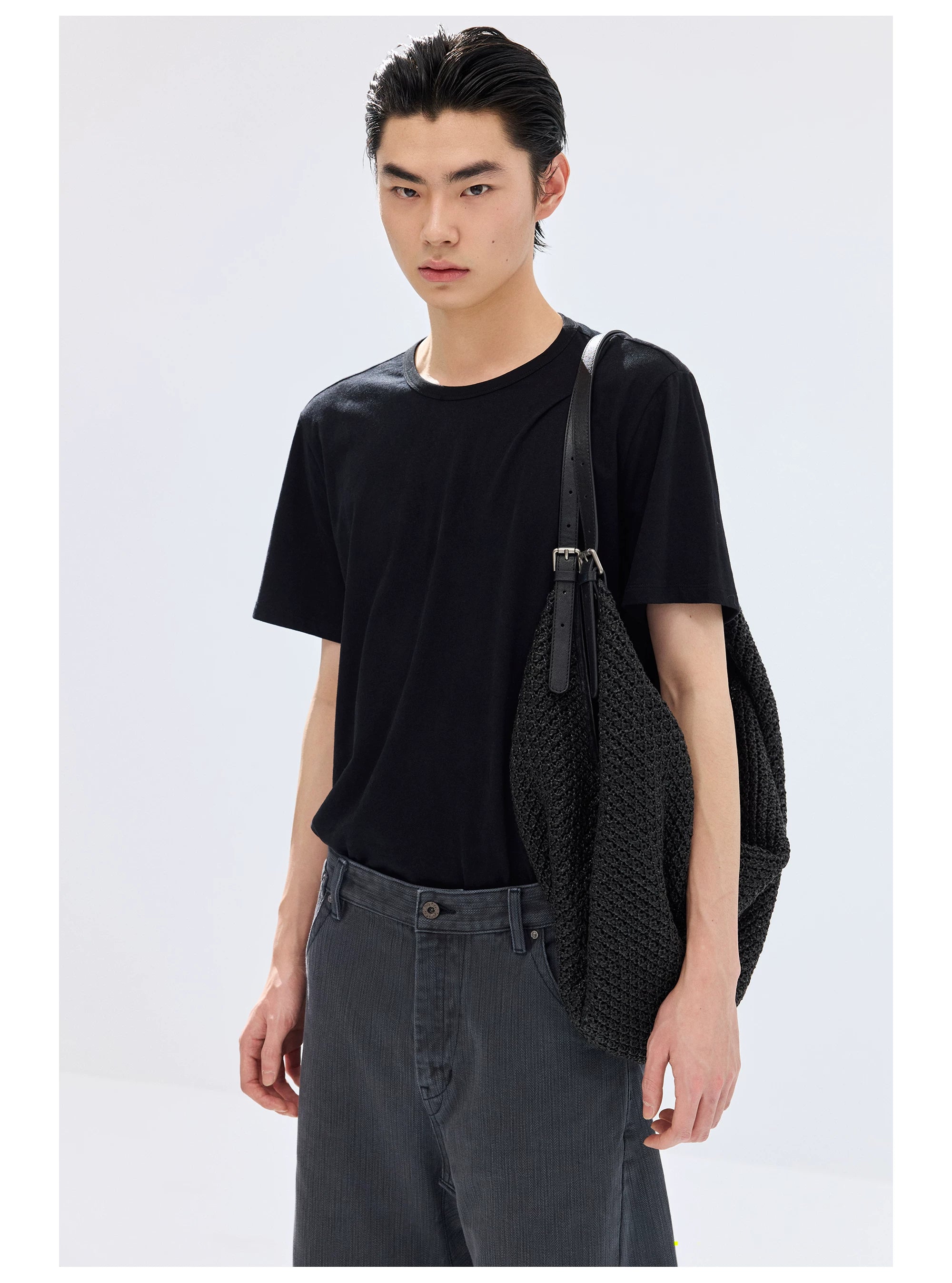 Black Slouchy Knit Shoulder Bag
