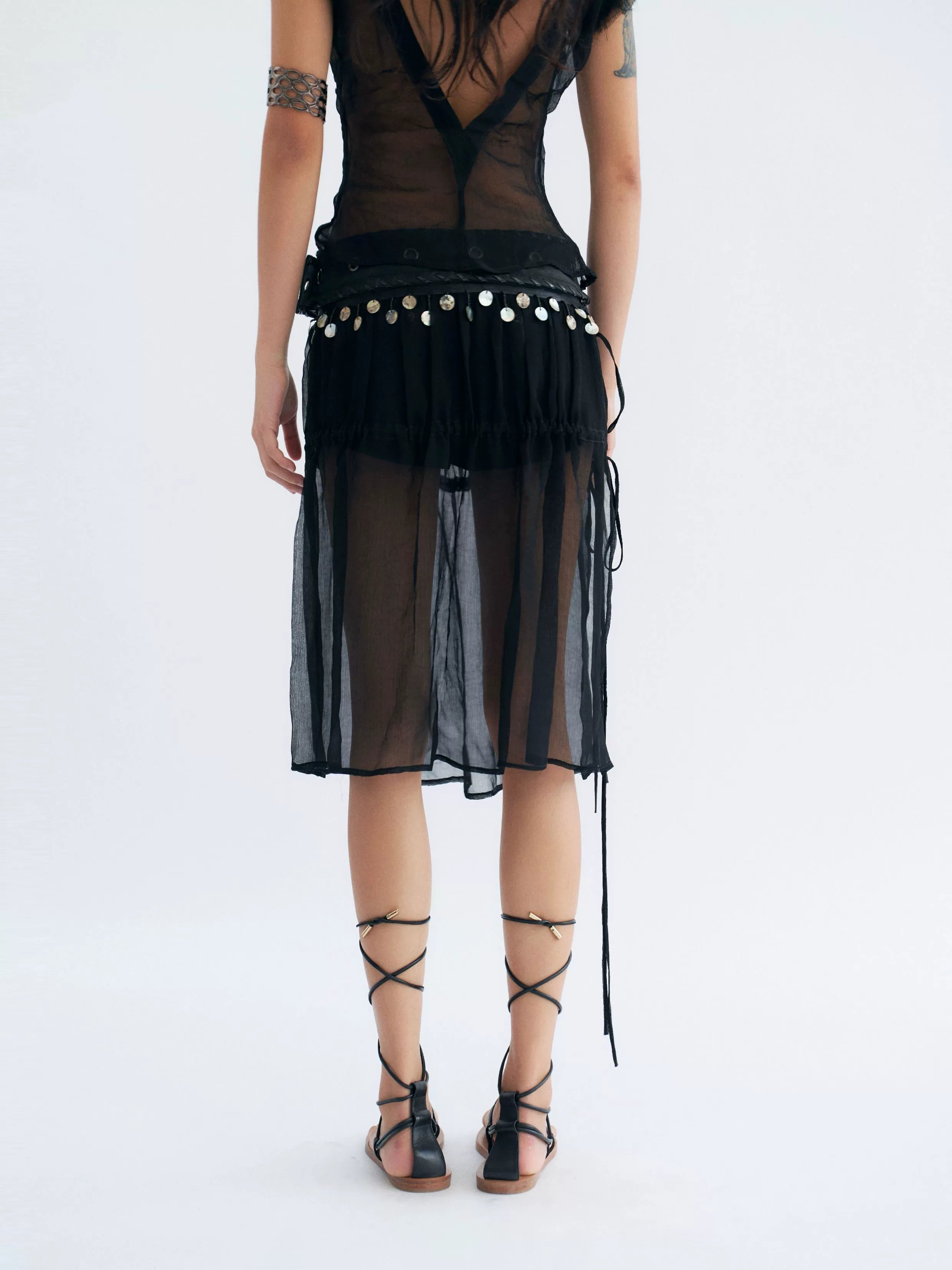 Moonlit Veil Sheer Coin‑Trim Skirt