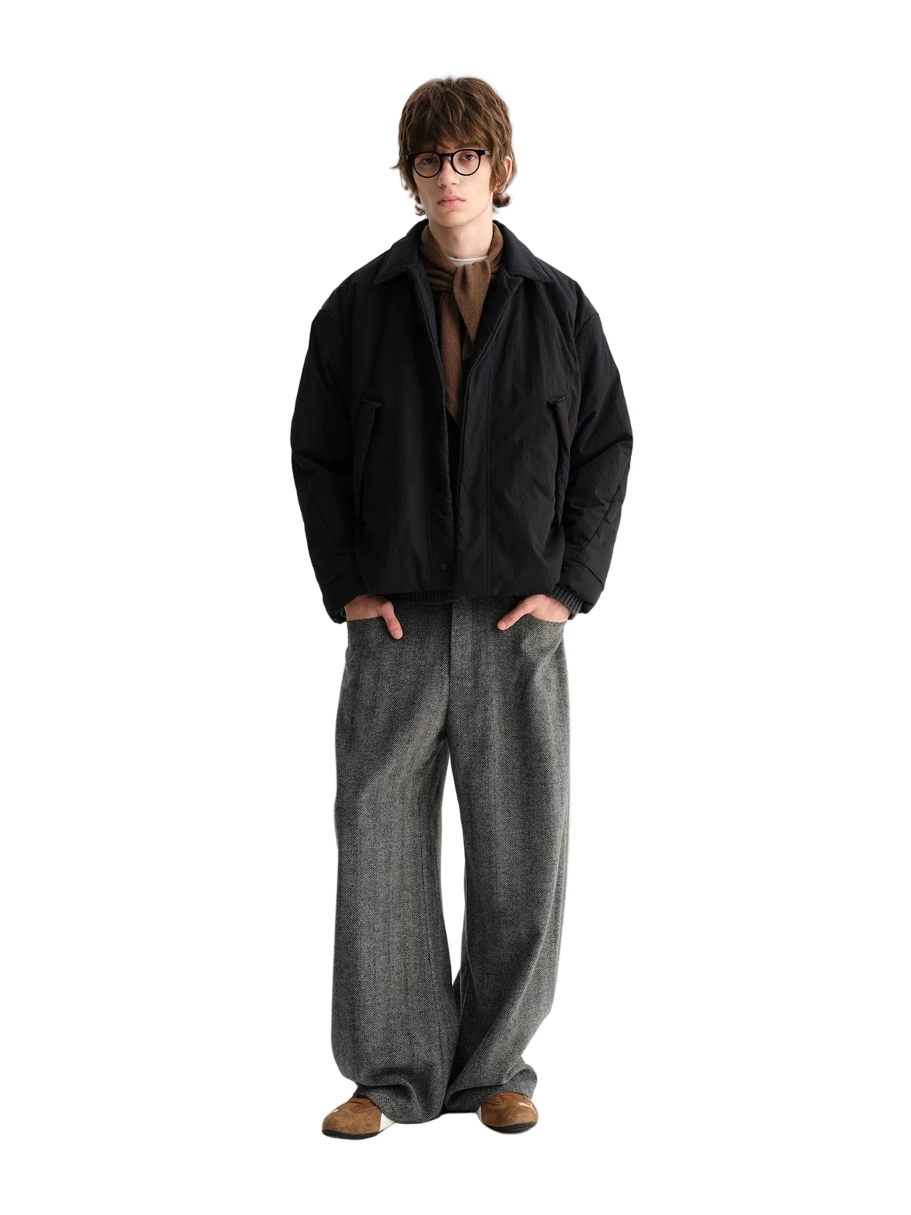 Ash Herringbone Axis Wide Trousers