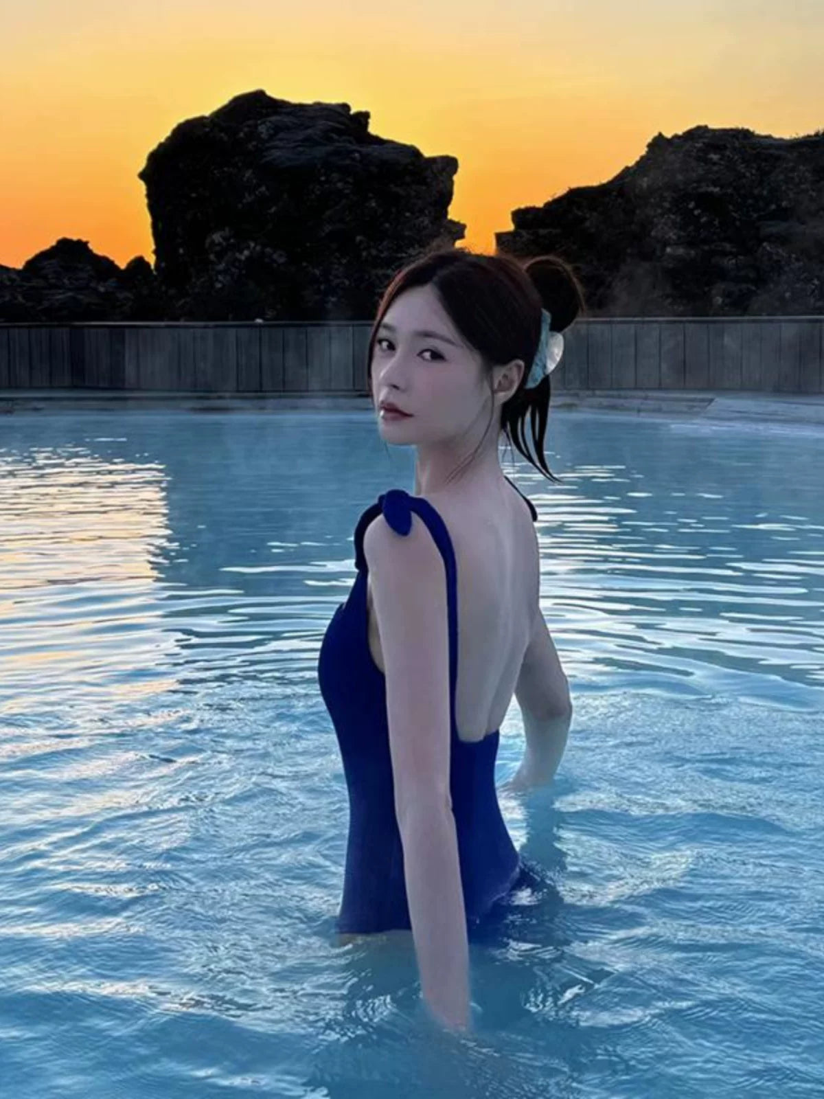 Azure Wave Tie‑Strap Skater One‑Piece Set