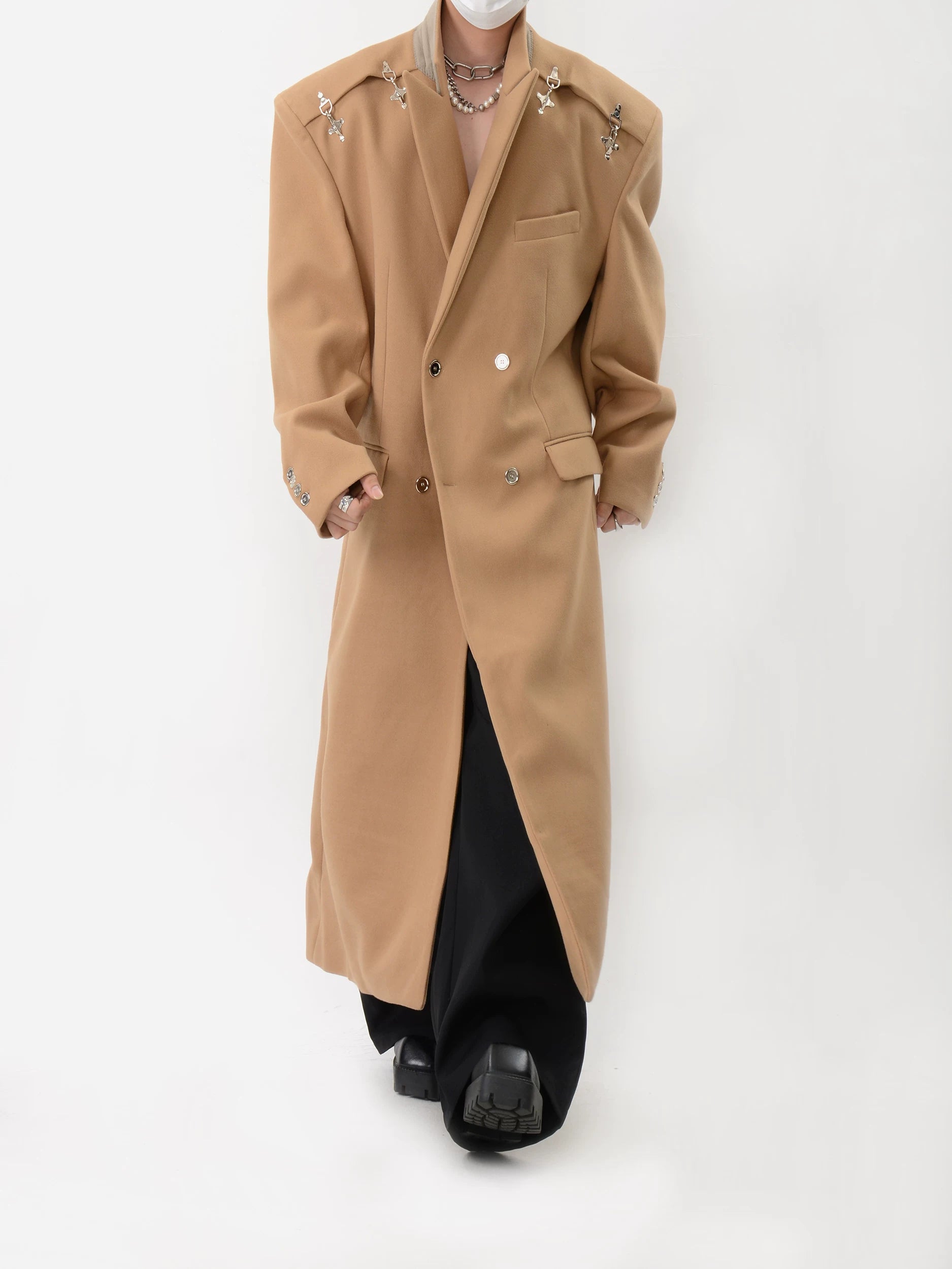 Midnight Aegis Spiked Overcoat