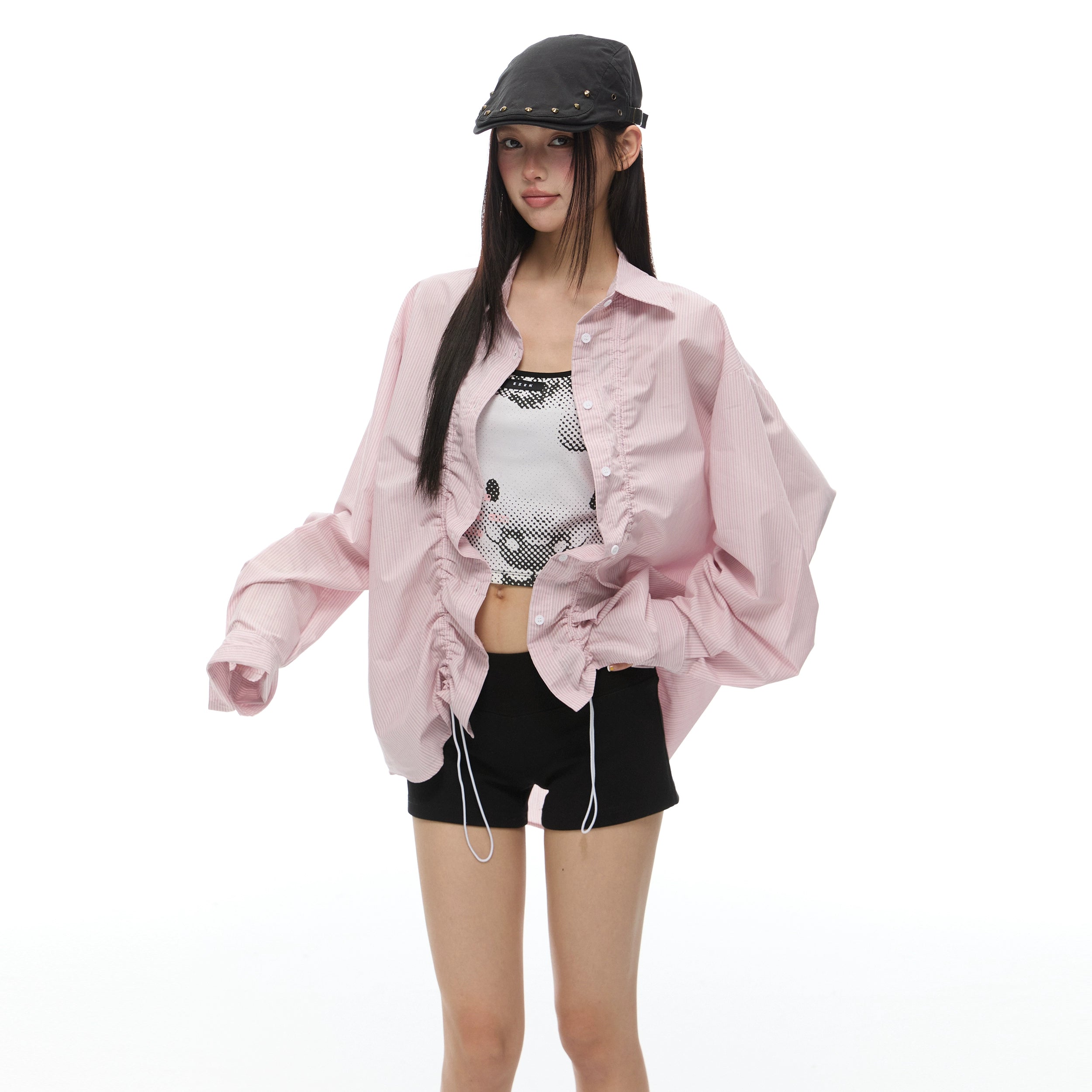 Ruffled Striped Oversized Shirt