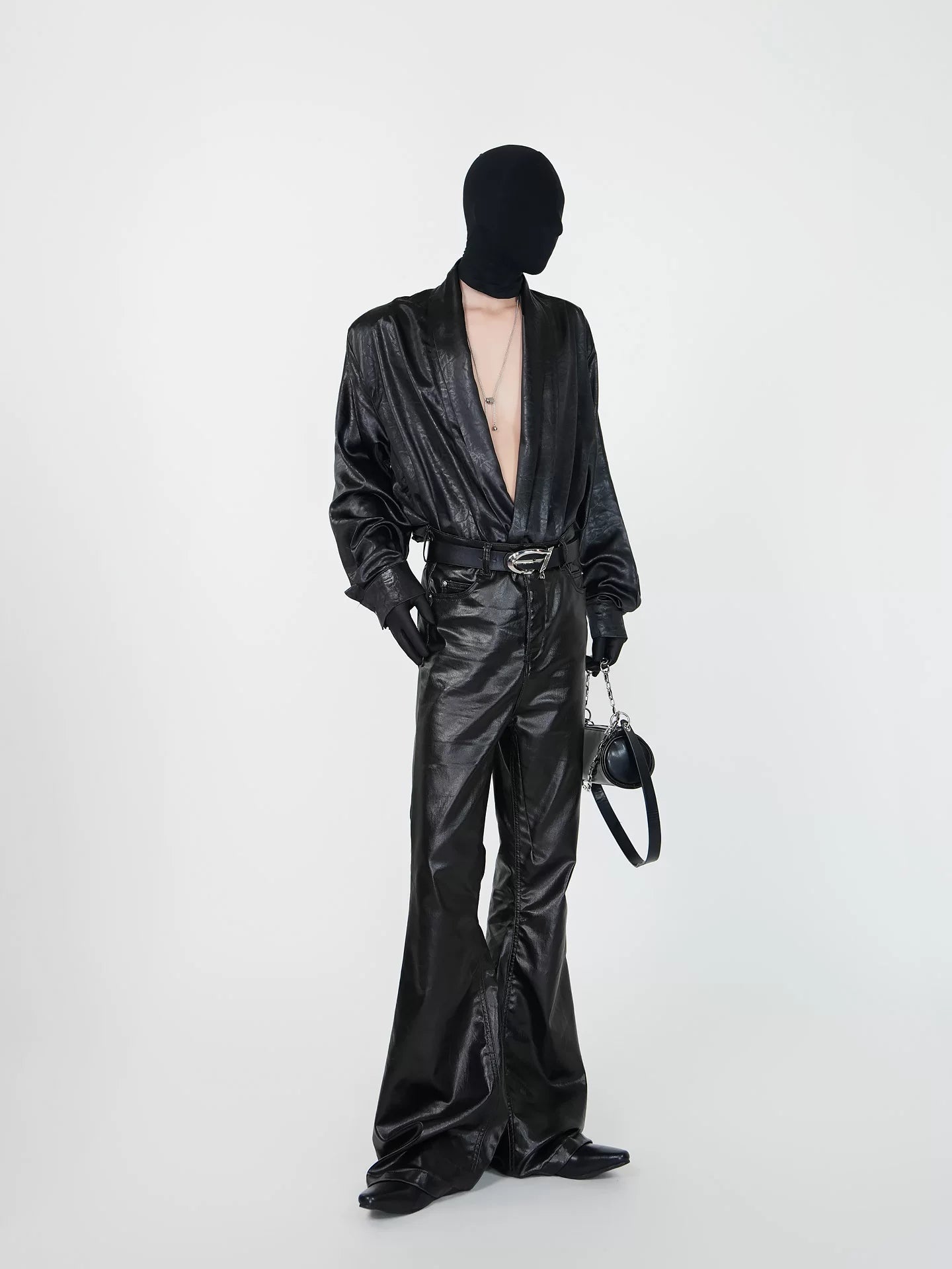 Obsidian Drape Faux‑Leather Shirt