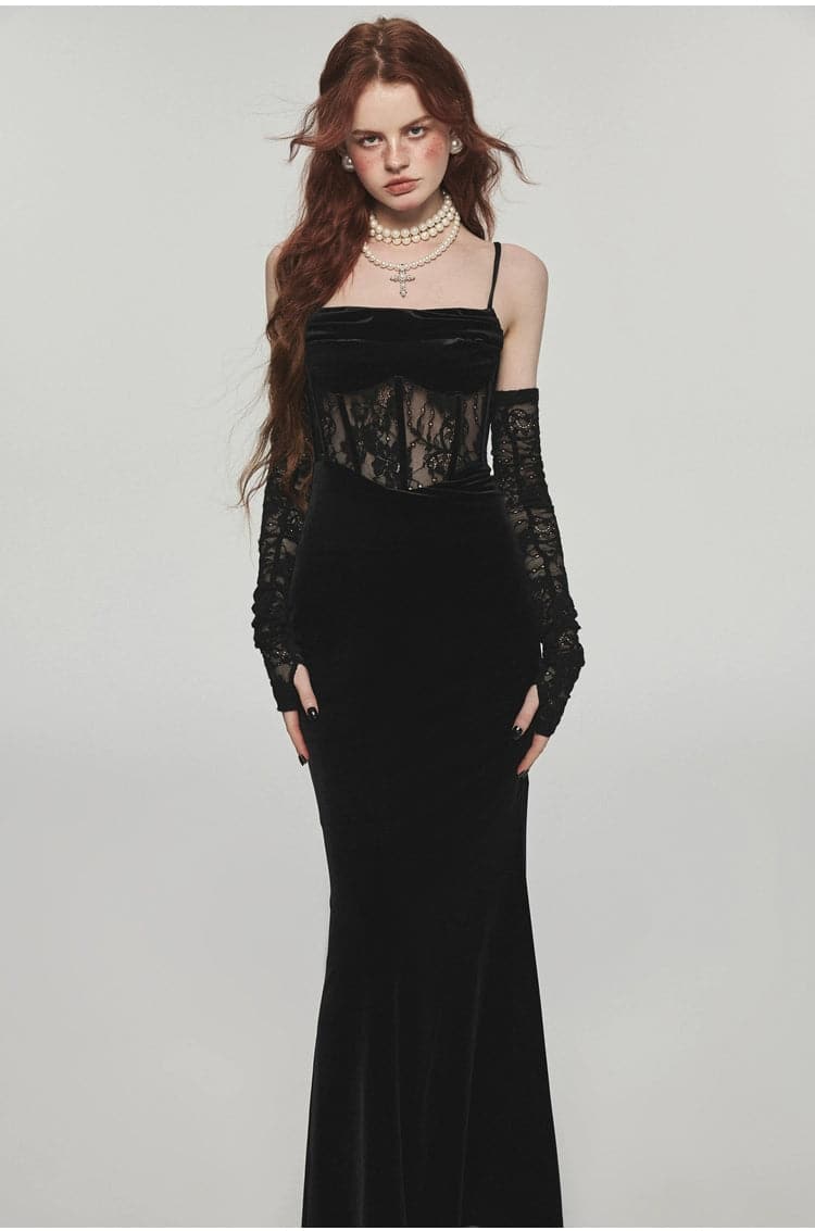 1Jinn Velvet Dress With Fishbone Straps - chiclara