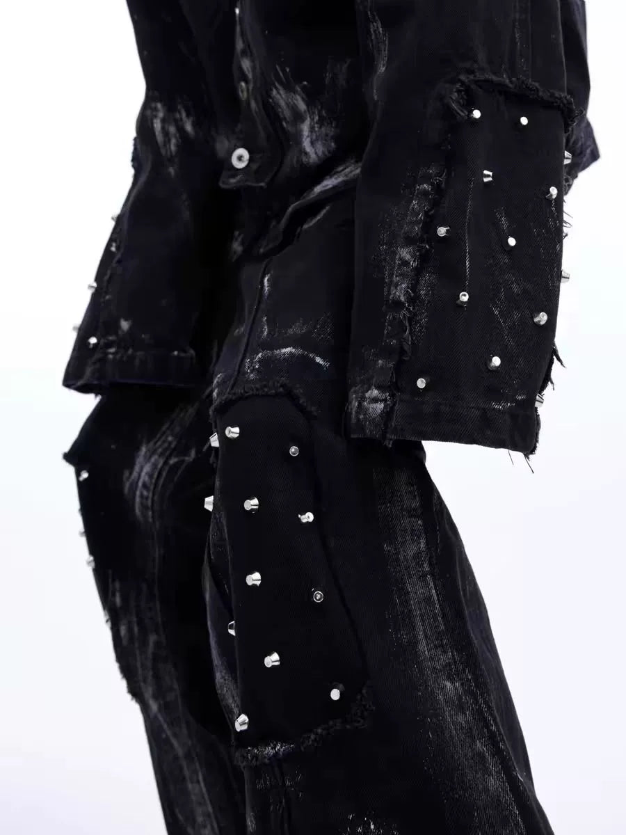 Black Studded Flare Denim Jeans