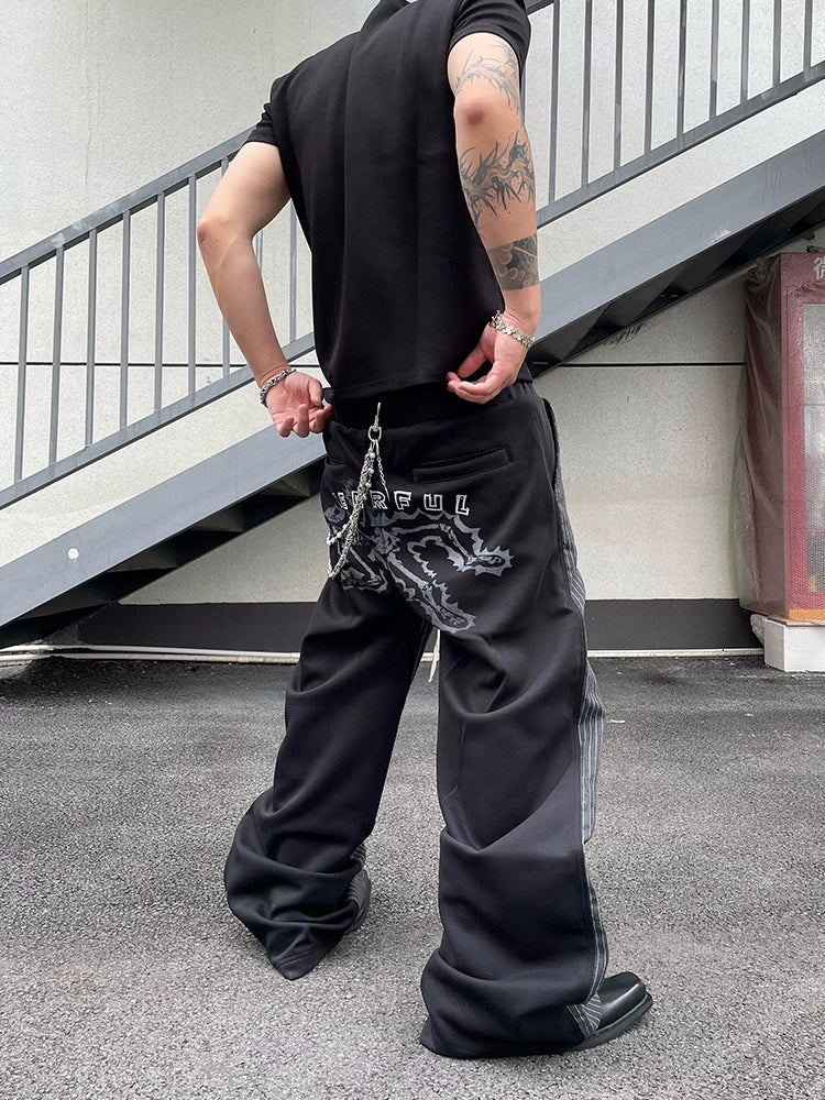 Pinstripe Wide-Leg Drawstring Pants