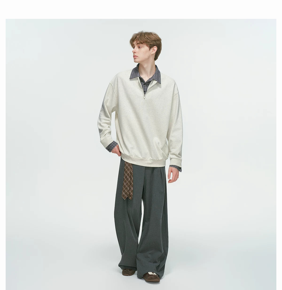 Layered Collar Half‑Zip Knit Pullover