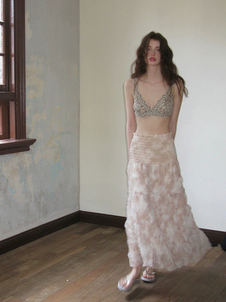 Peony-Pattern Lace Halter Neck Top