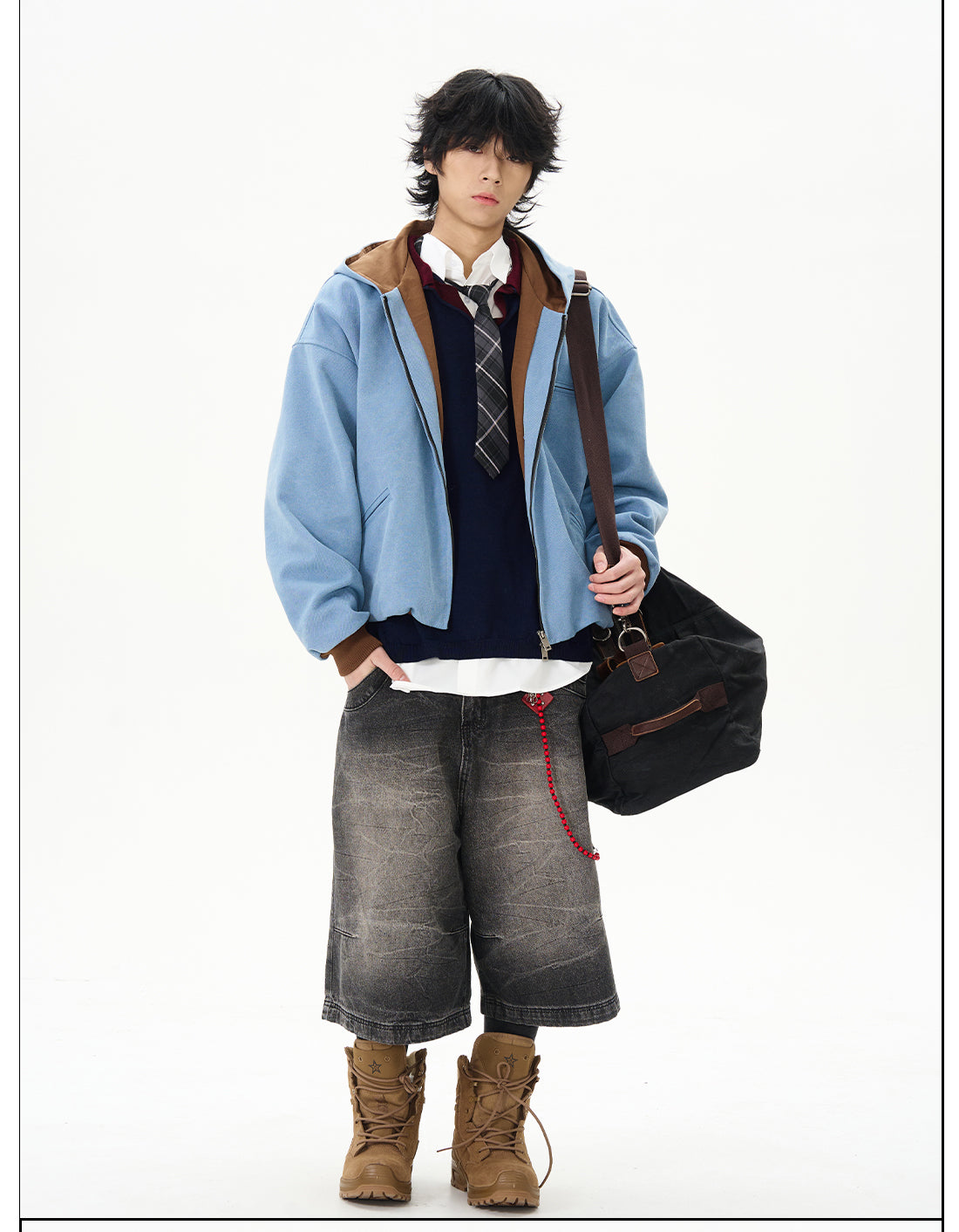 Blue Fleece Hooded Bomber Jacket