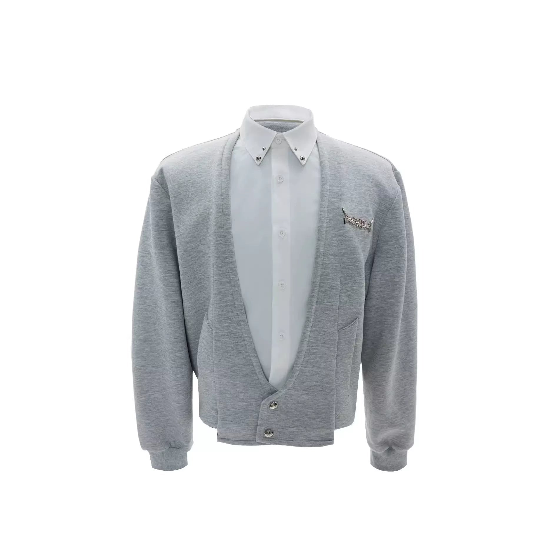 Layered Crest Faux-Twinset Cardigan Shirt