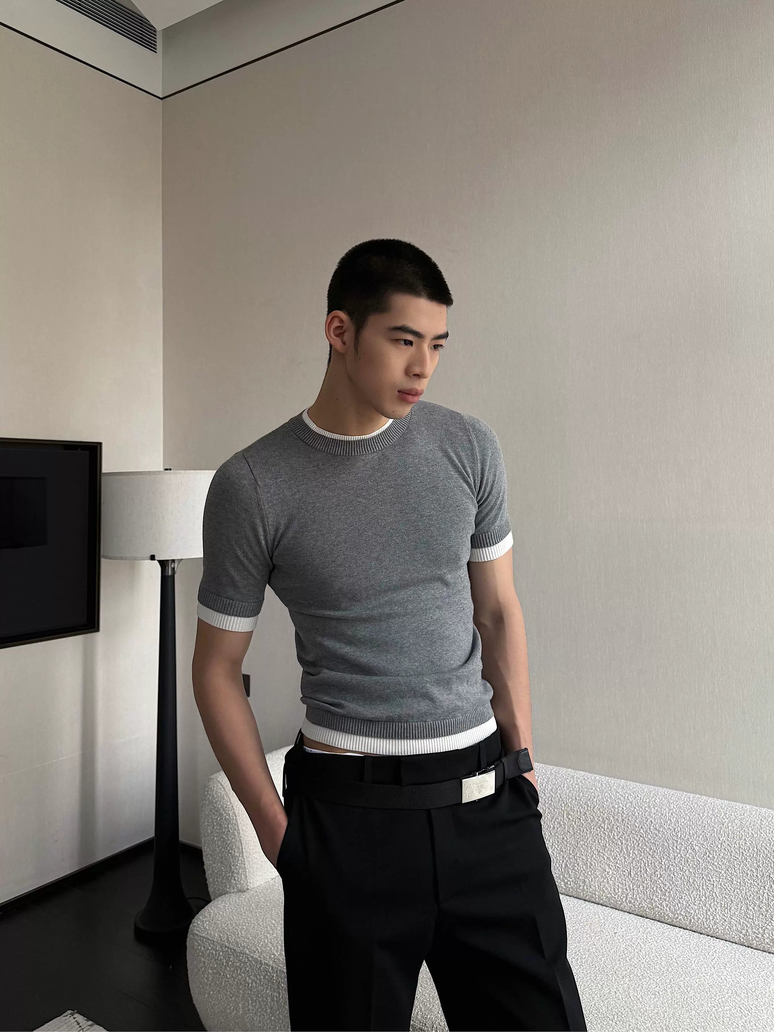 Contrast Trim Short Sleeve Knit Tee