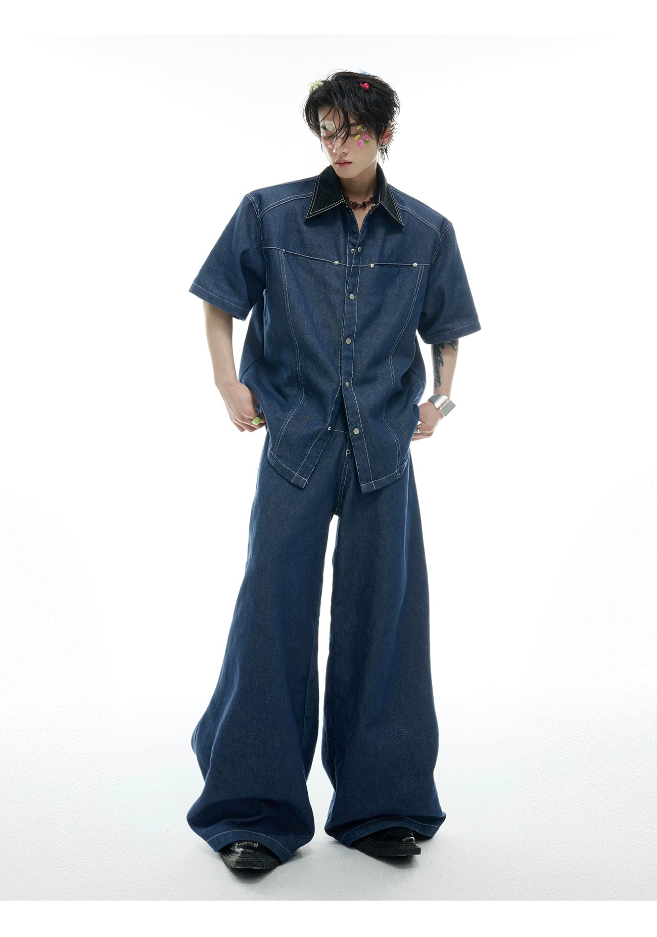 Wide Leg Denim Jumpsuit Boilersuit