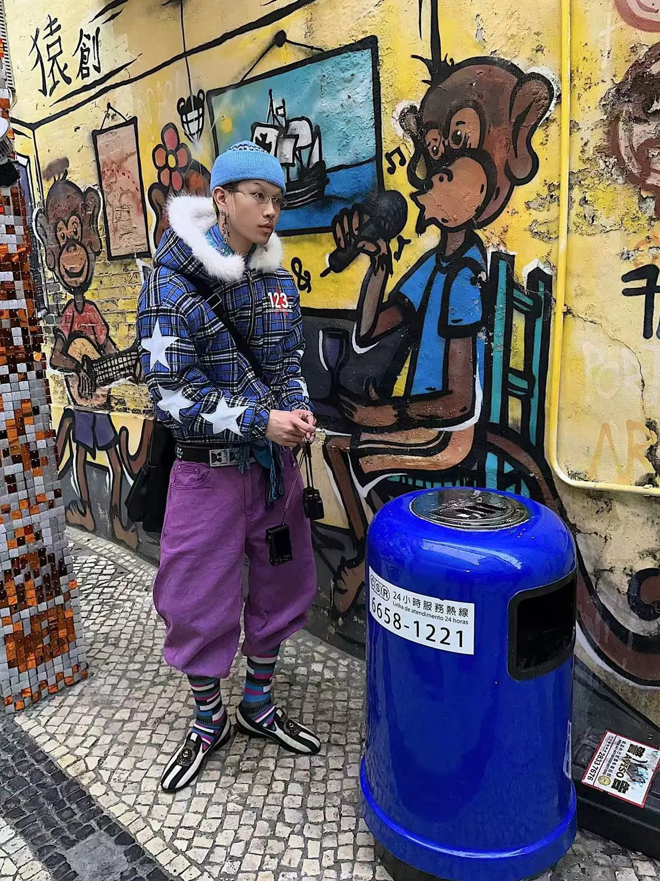 Celestial 08 Blue Plaid Star Puffer Jacket