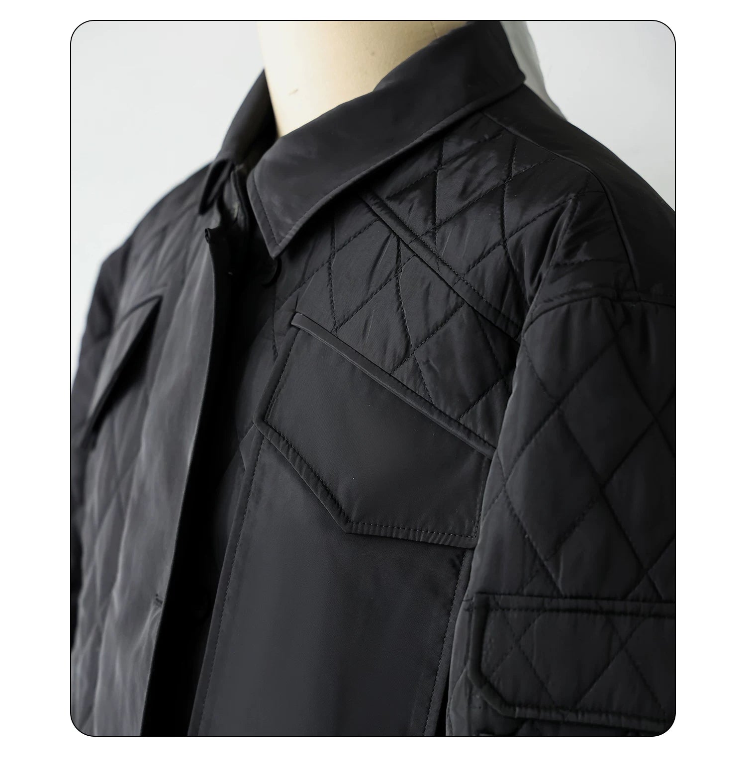 Midnight Grid Quilted Utility Crop Jacket