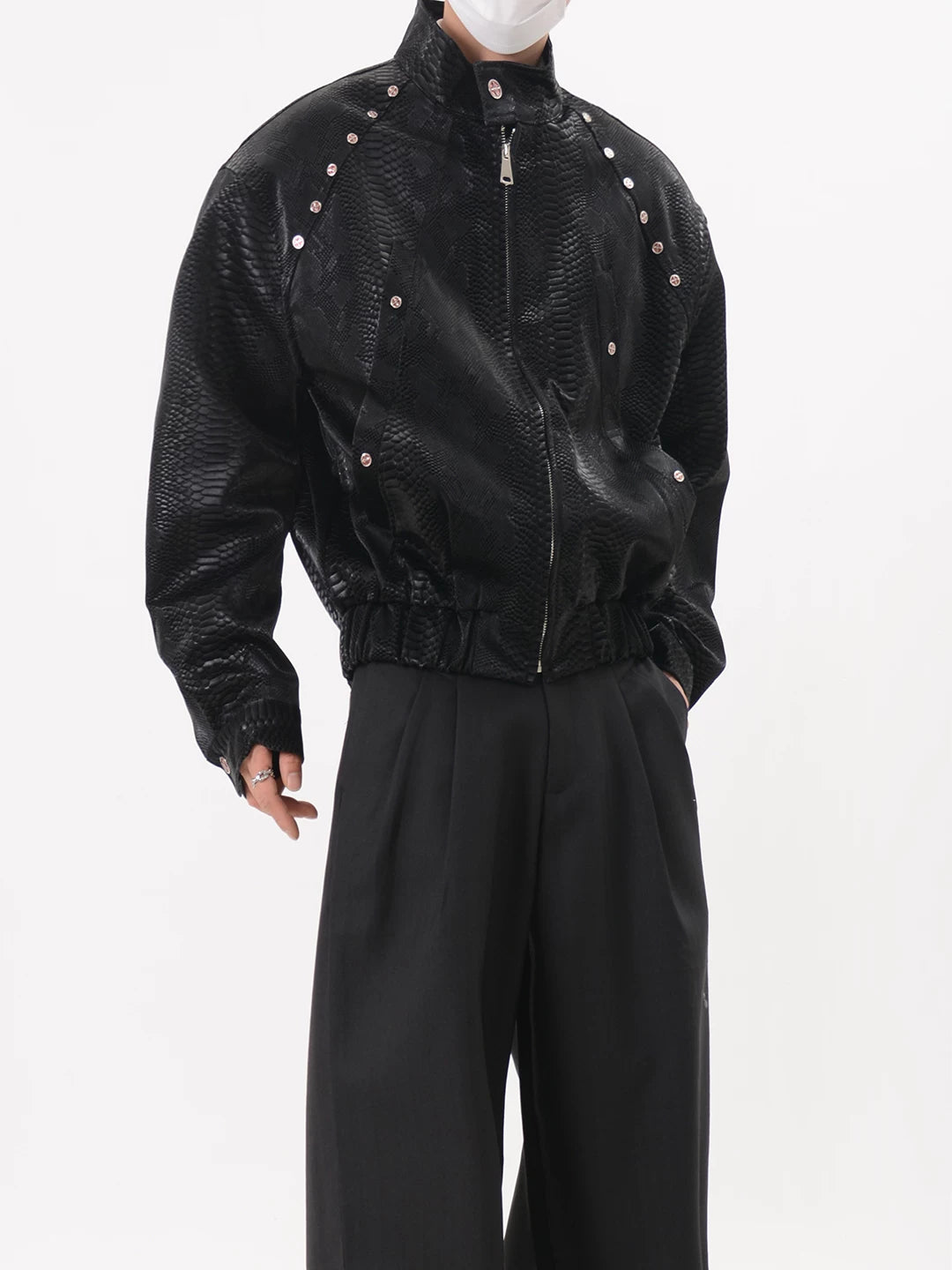 Snakeskin Studded Zip Up Jacket