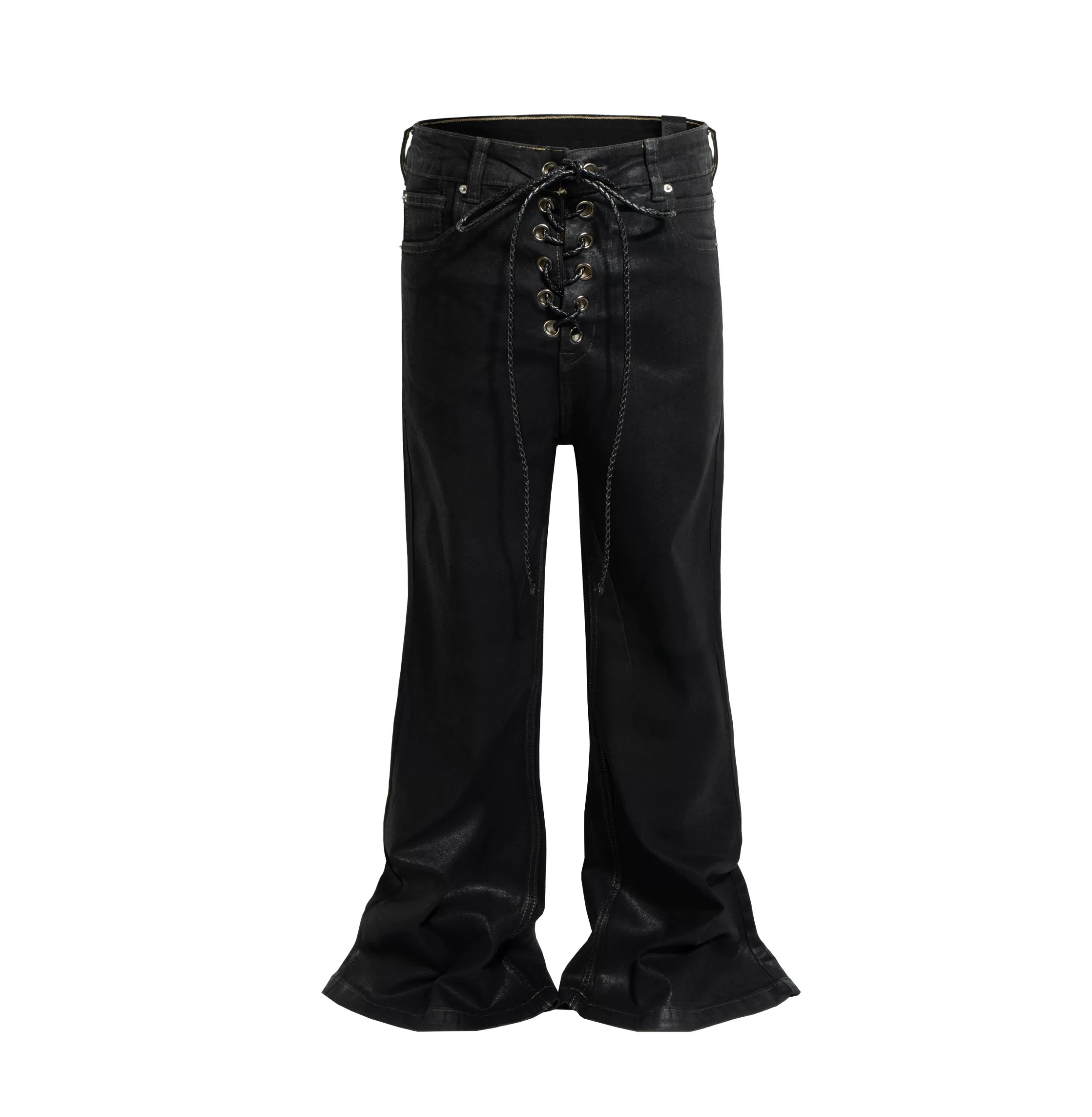 Obsidian Corset-Lace Stacked Jeans
