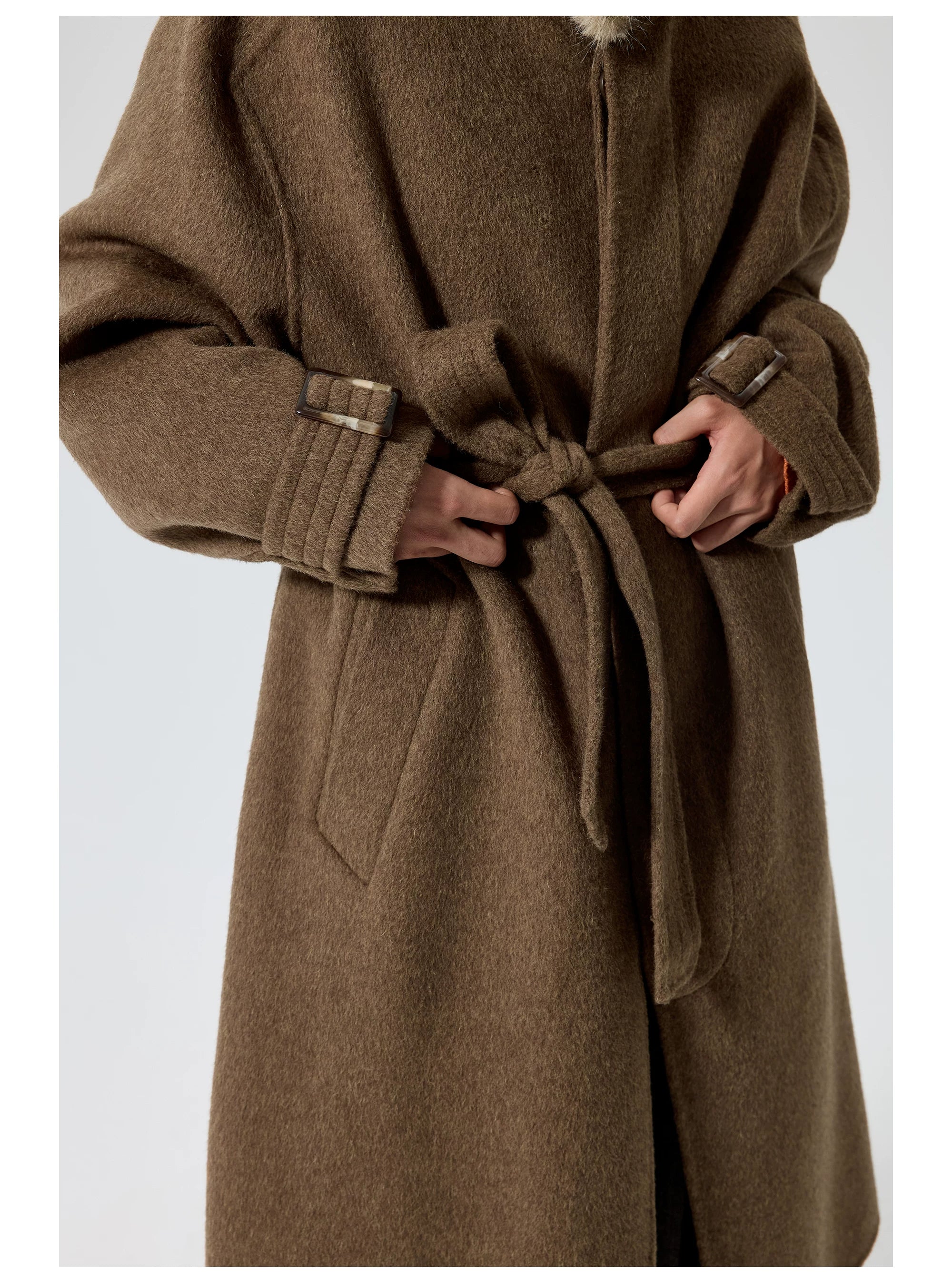 Belted Fur-Trim Collar Coat