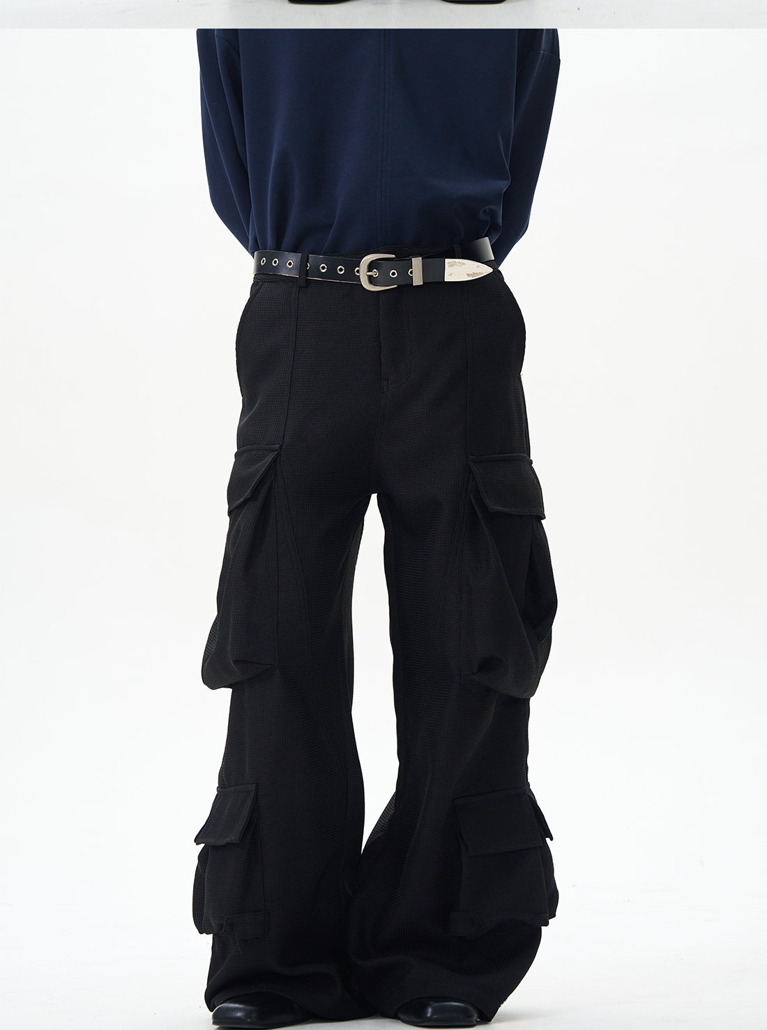 Black Wide Rave Cargo Pants