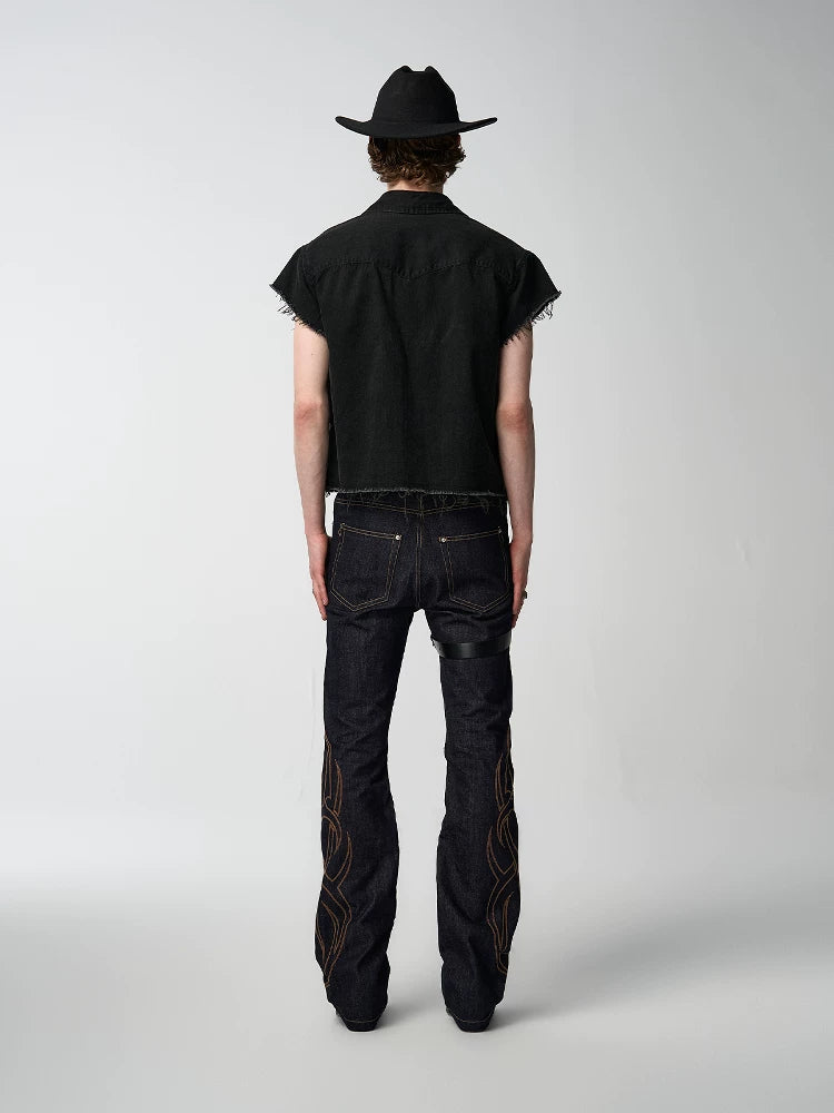 Totem Chain Embroidered Slim Flare Jeans