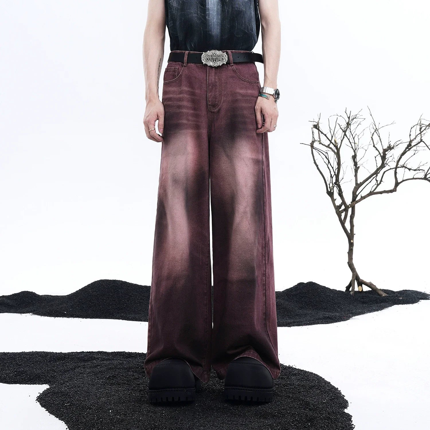 Burgundy Denim Matching Set with Short Sleeve Jacket