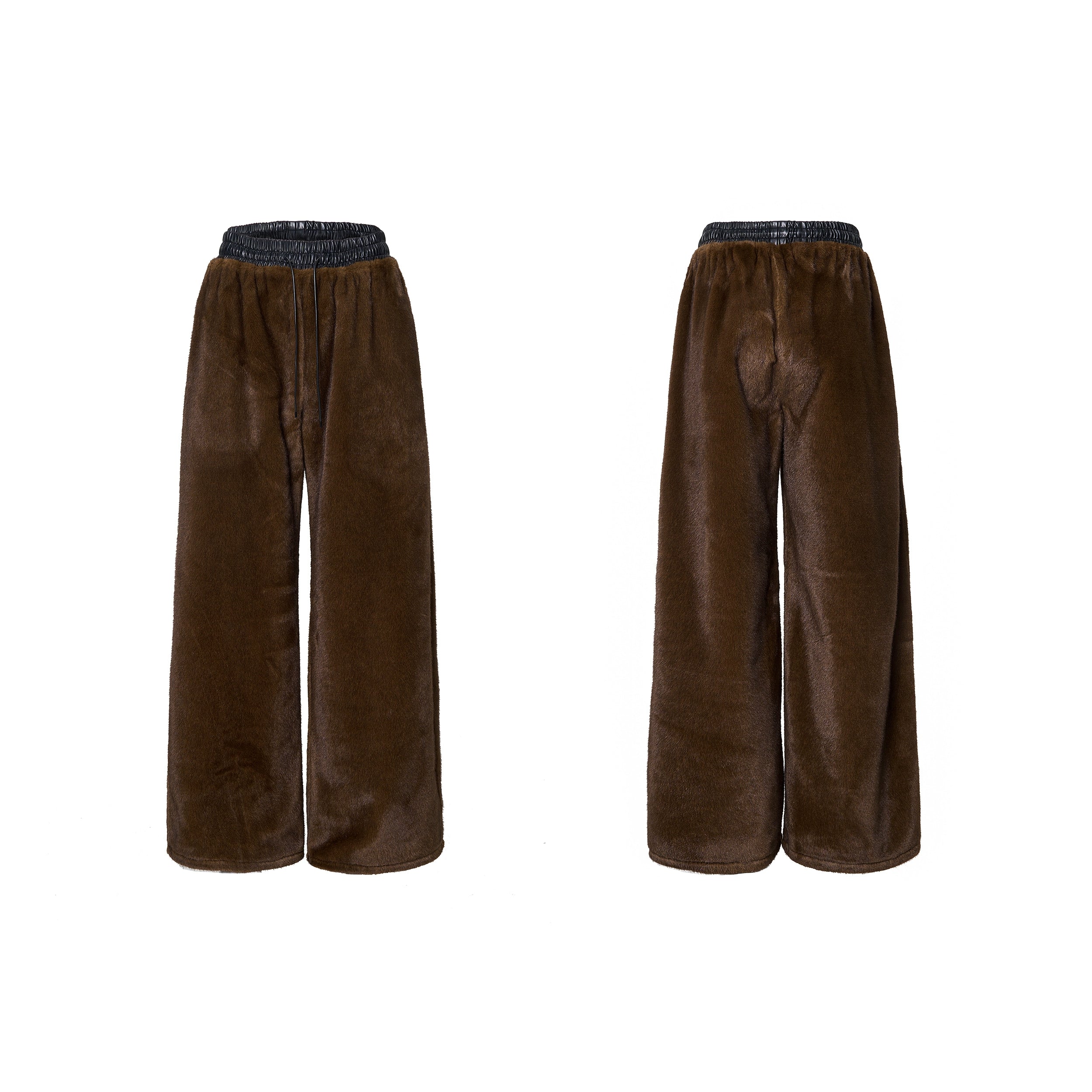 Brown Faux Fur Bomber Jacket and Wide Leg Pants Setup