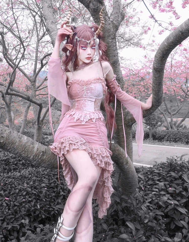 Fairycore Pink Lace Corset Dress