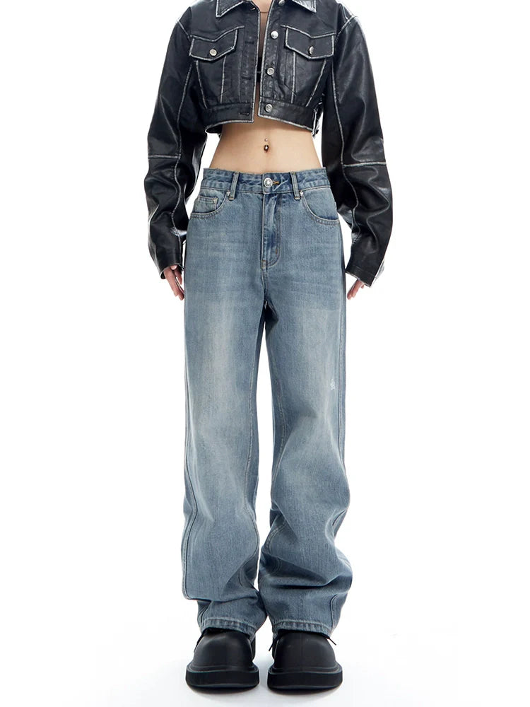 Jeans de mezclilla de pierna ancha de la luz