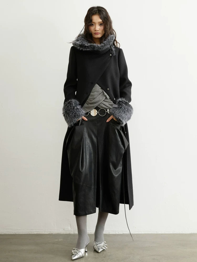 Charcoal Fur-Trim Long Coat