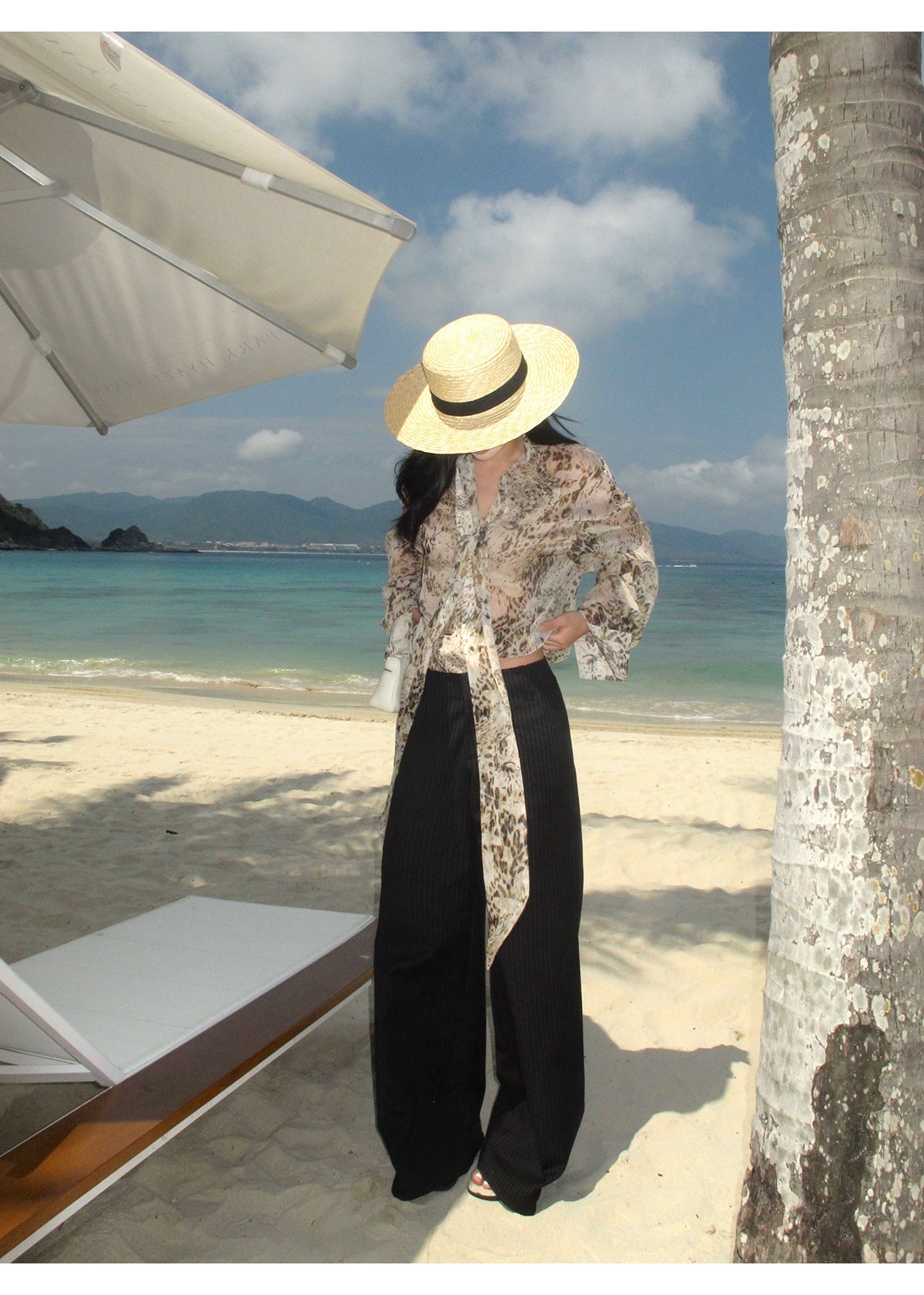 Black Pinstripe Wide Leg Pants