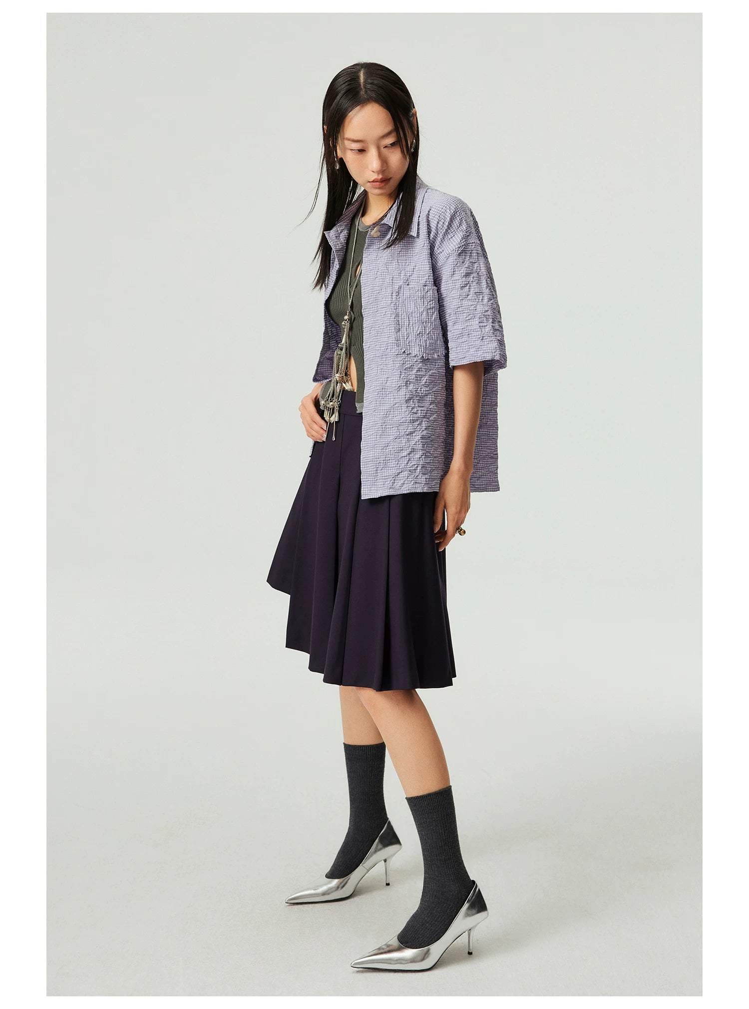 Asym Pleated Mini Skirt