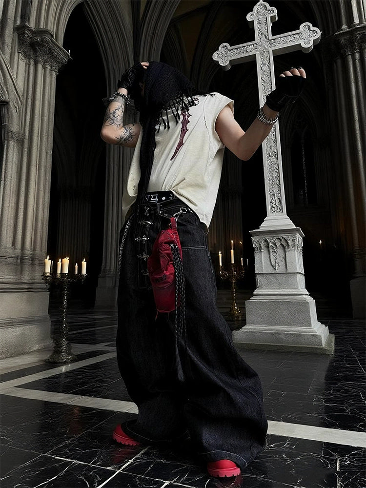 Wide Leg Hook Closure Jeans