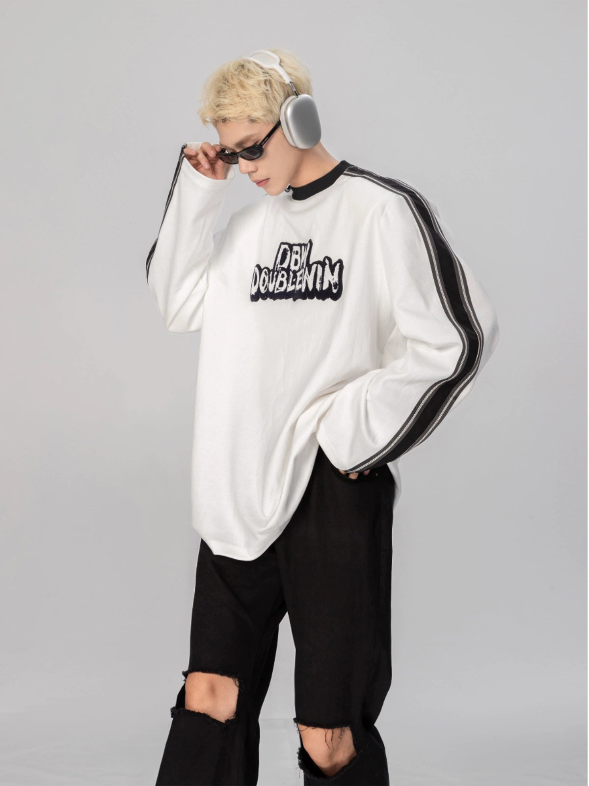 Monochrome Streak Varsity Sweatshirt