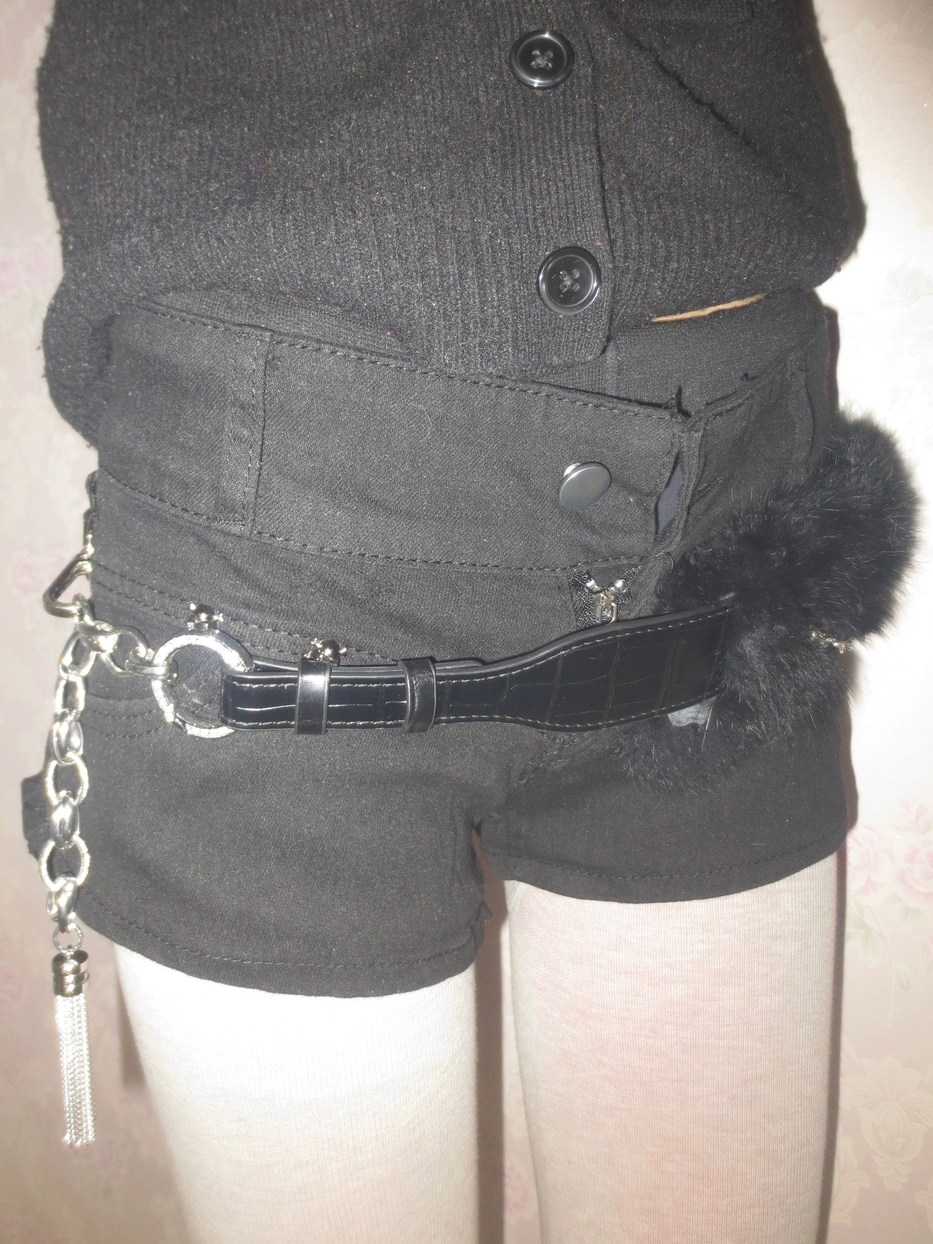 Black Rabbit Fur Crocodile Pattern Chain Belt
