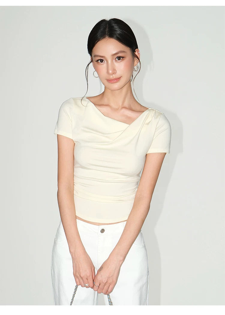 Asymmetric Off Shoulder Ruched Top