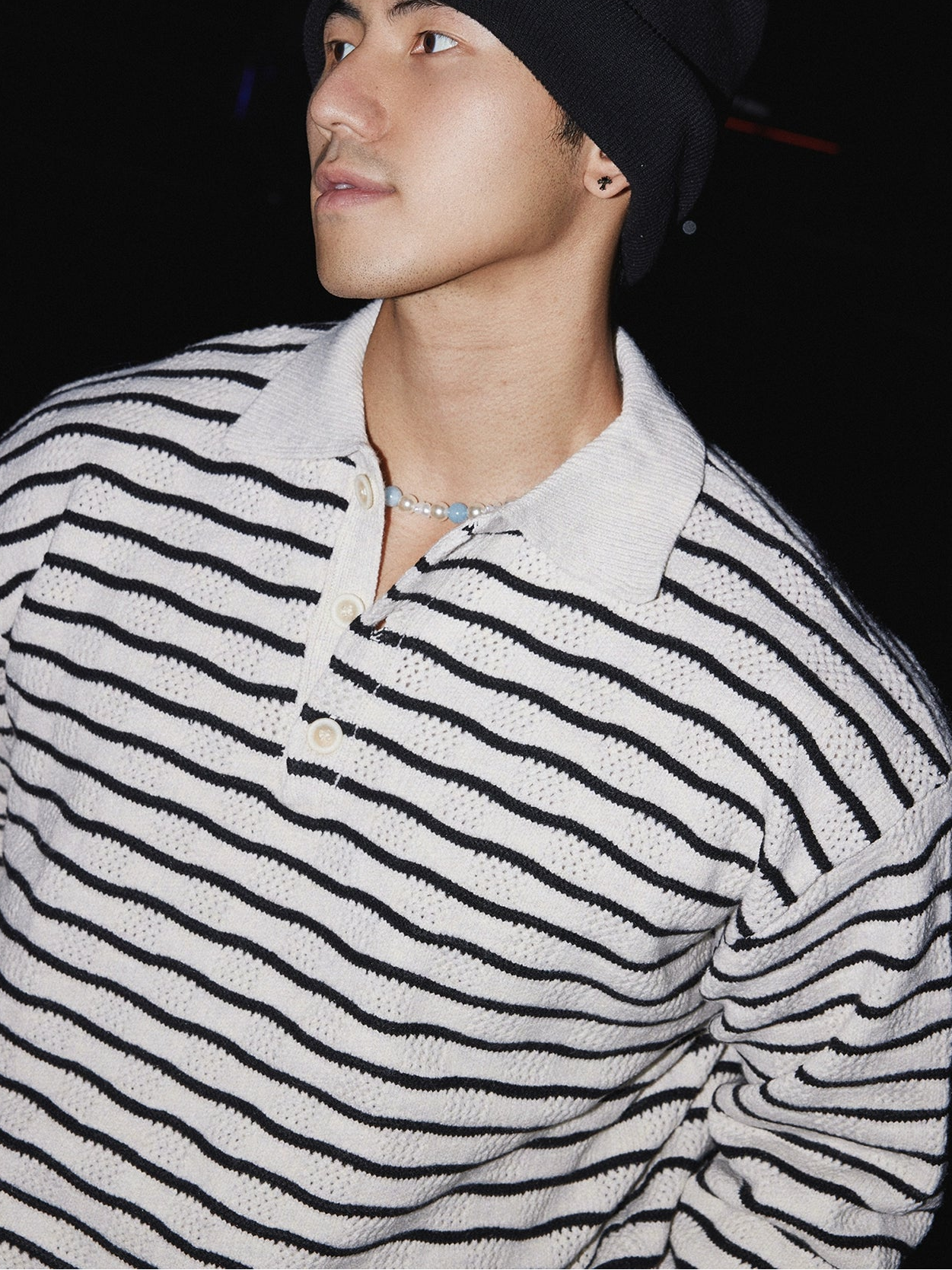 Monochrome Wave Knit Rugby Shirt