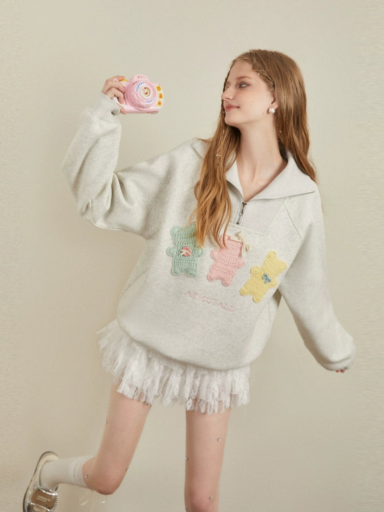 Pastel Bear Trio Quarter-Zip Sweatshirt